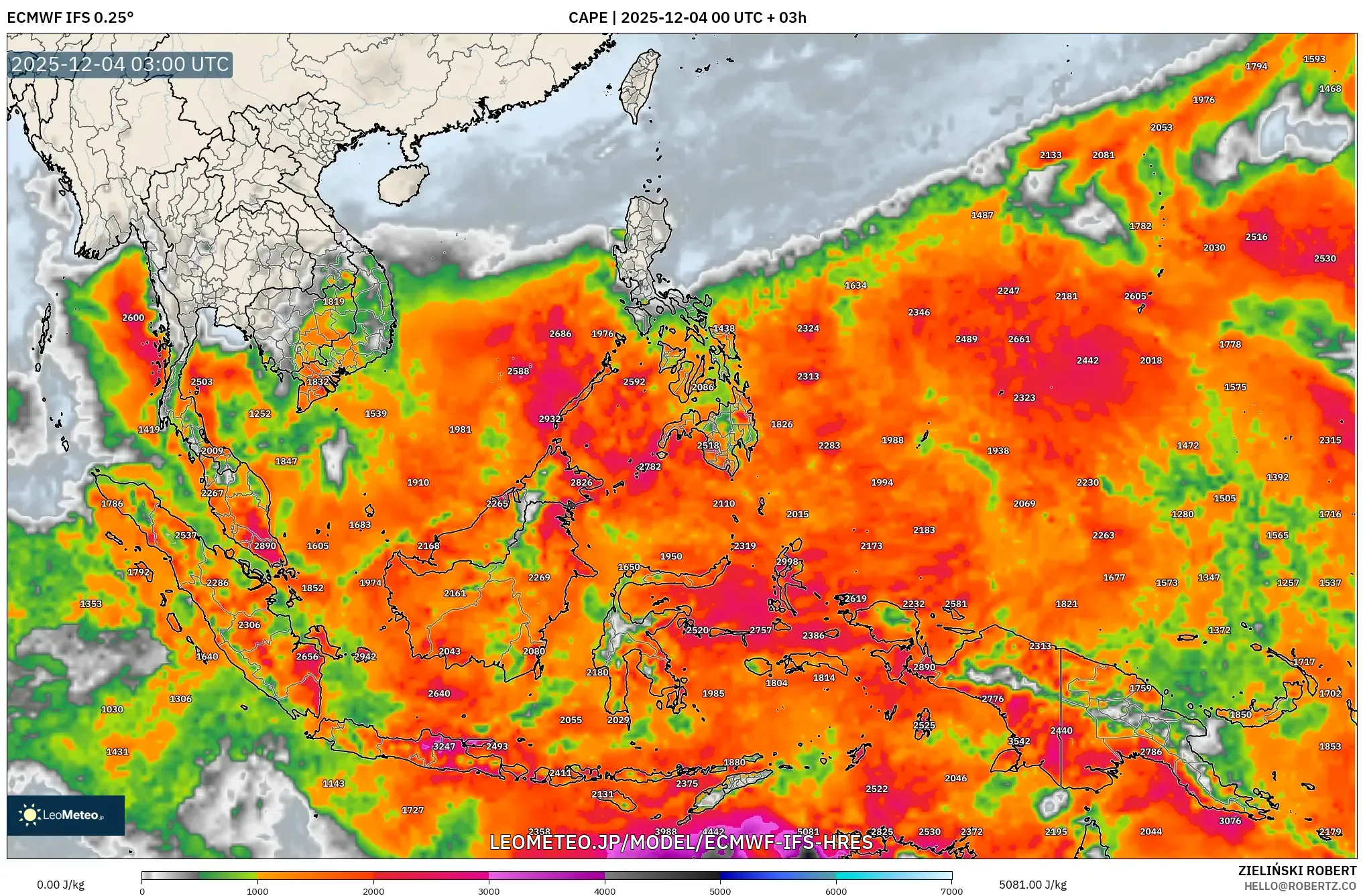ECMWF IFS 0.25° model - 東南アジア, CAPE