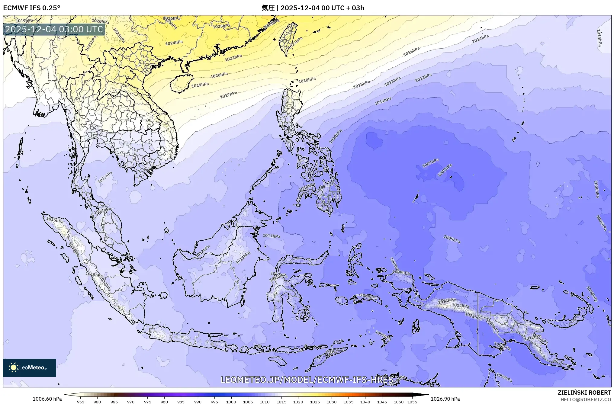 ECMWF IFS 0.25° model - 東南アジア, 気圧