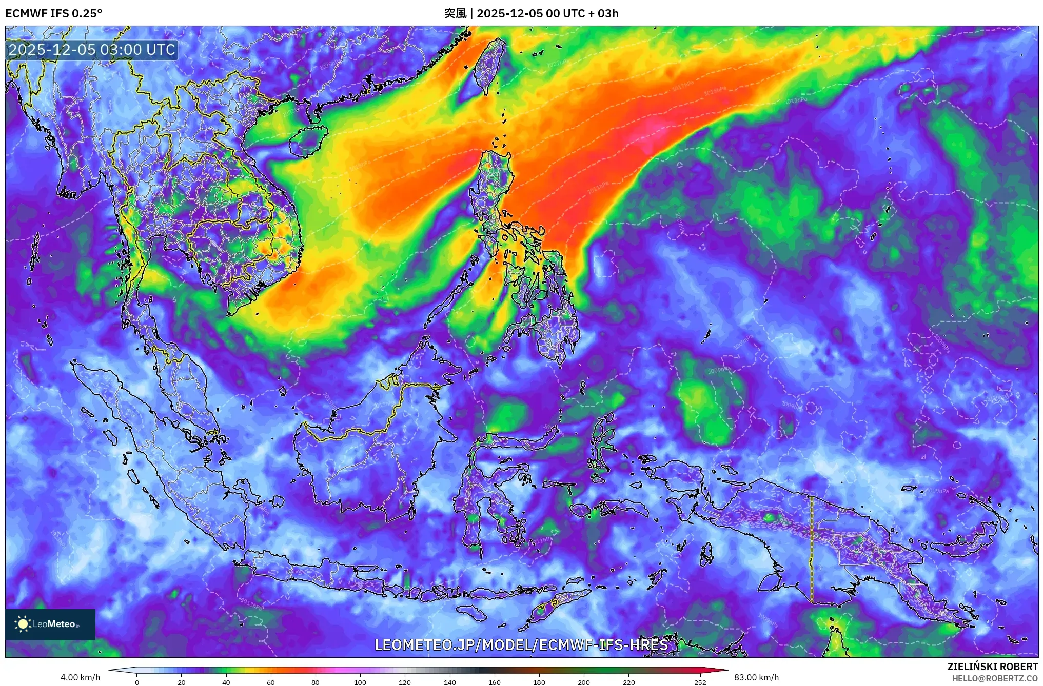ECMWF IFS 0.25° model - 東南アジア, 突風