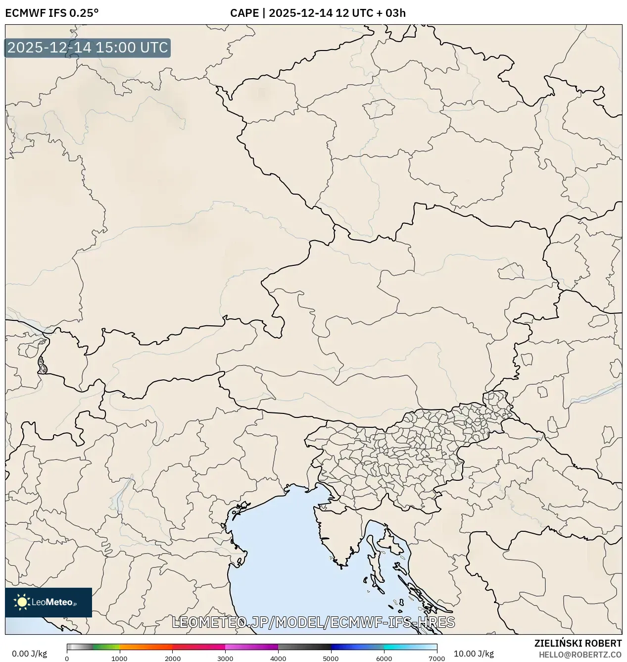 ECMWF IFS 0.25° model - オーストリア, CAPE