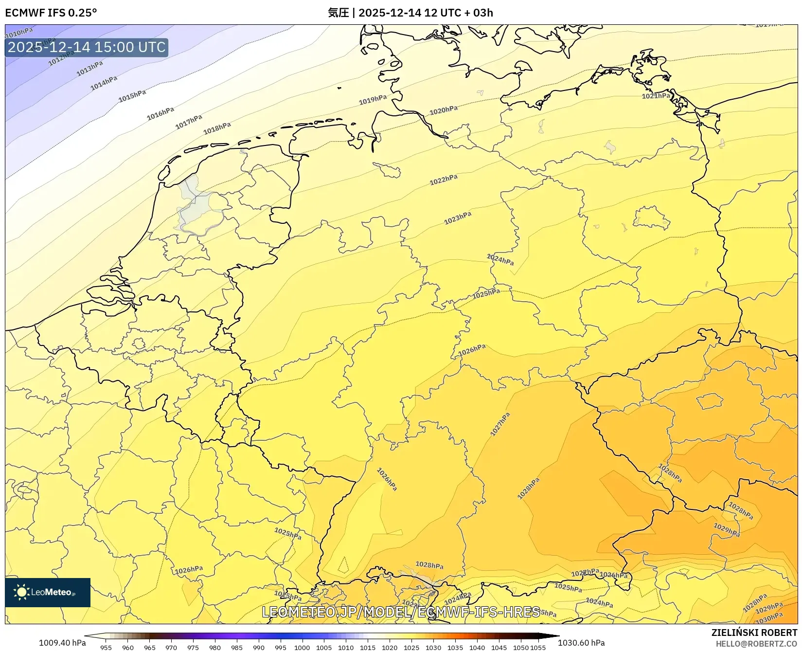 ECMWF IFS 0.25° model - ドイツ, 気圧
