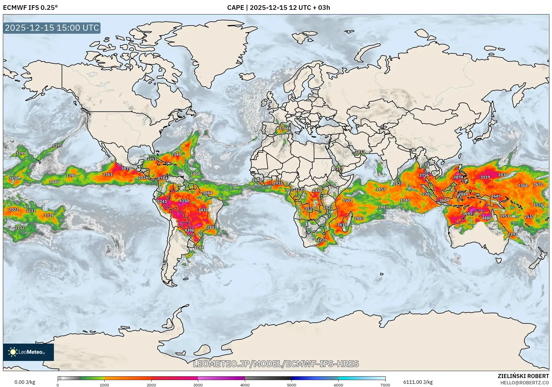ECMWF IFS 0.25° model - 世界, CAPE