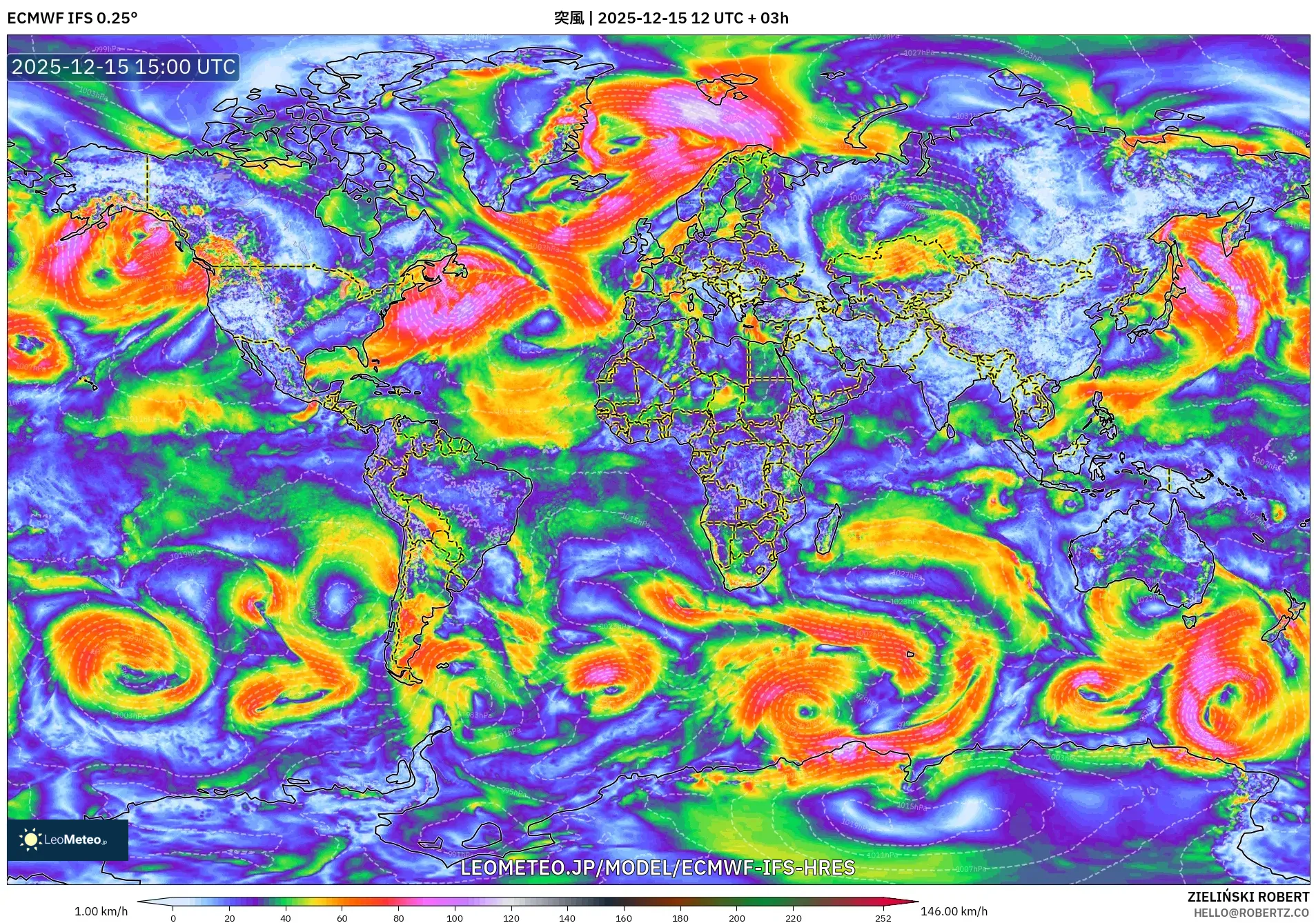 ECMWF IFS 0.25° model - 世界, 突風