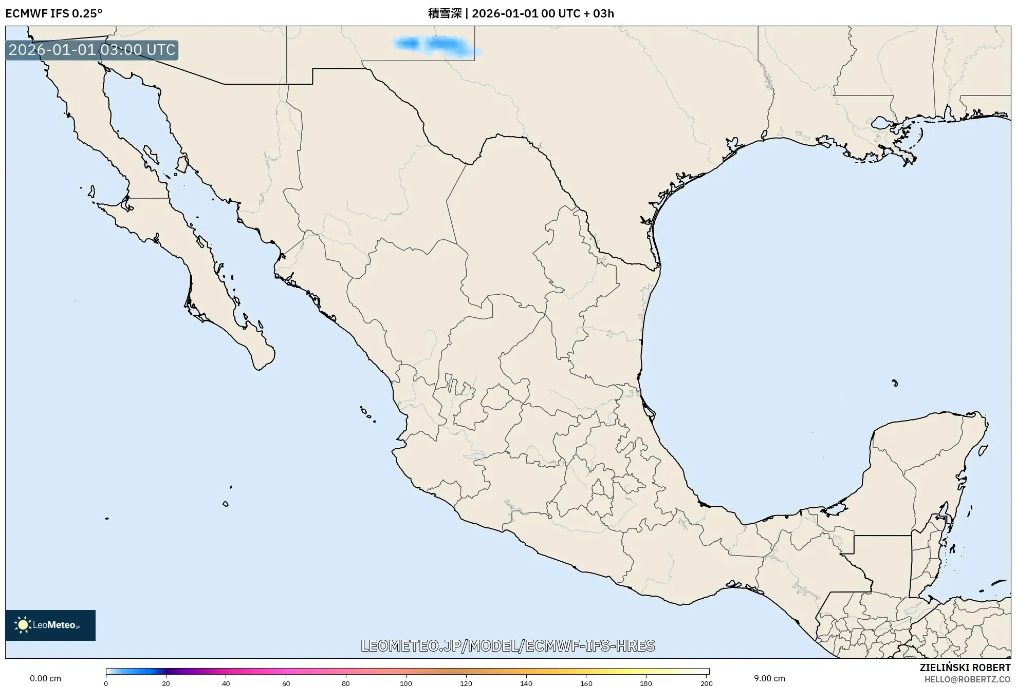 ECMWF IFS 0.25° model - メキシコ, 積雪深