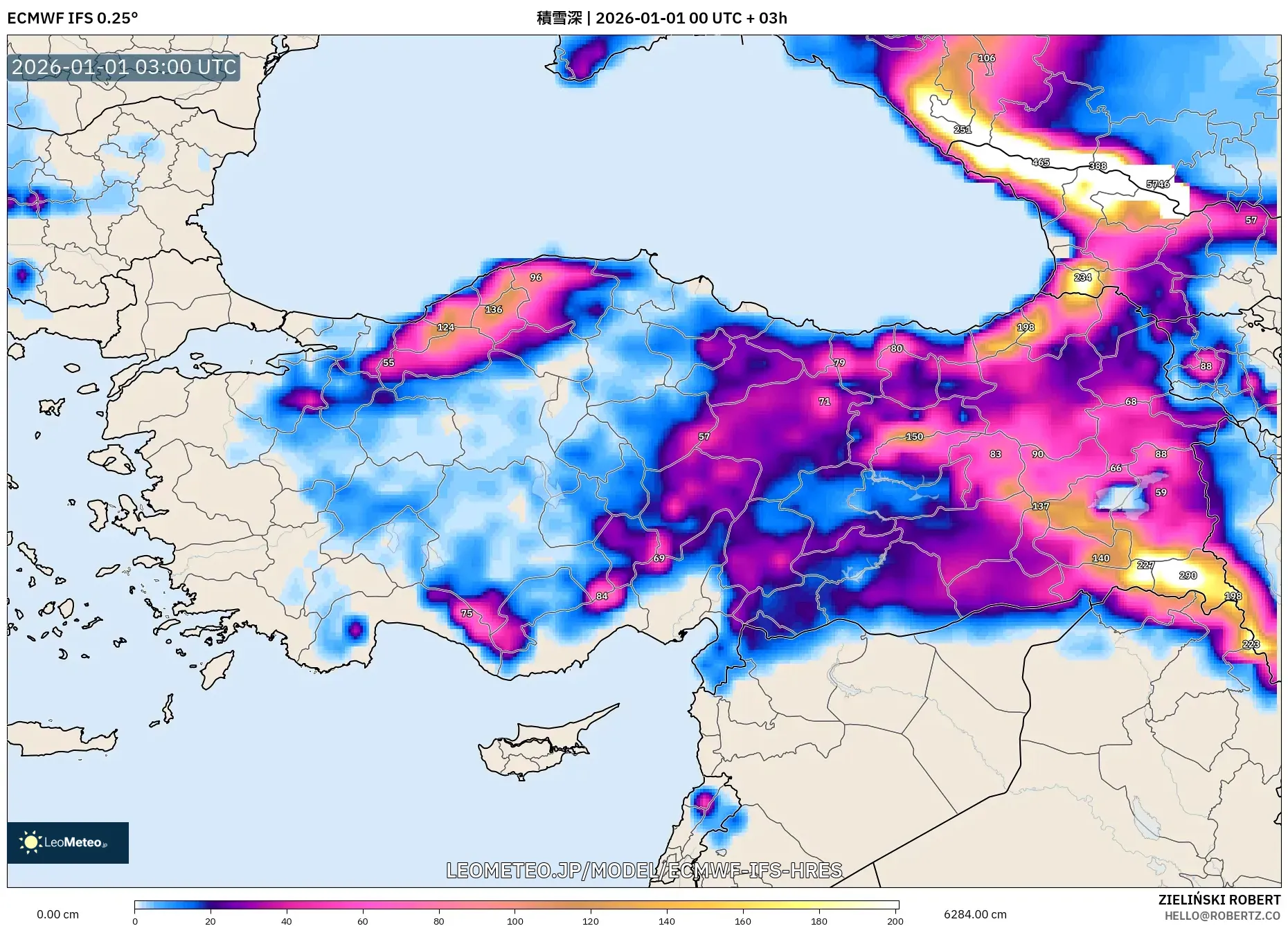 ECMWF IFS 0.25° model - トルコ, 積雪深