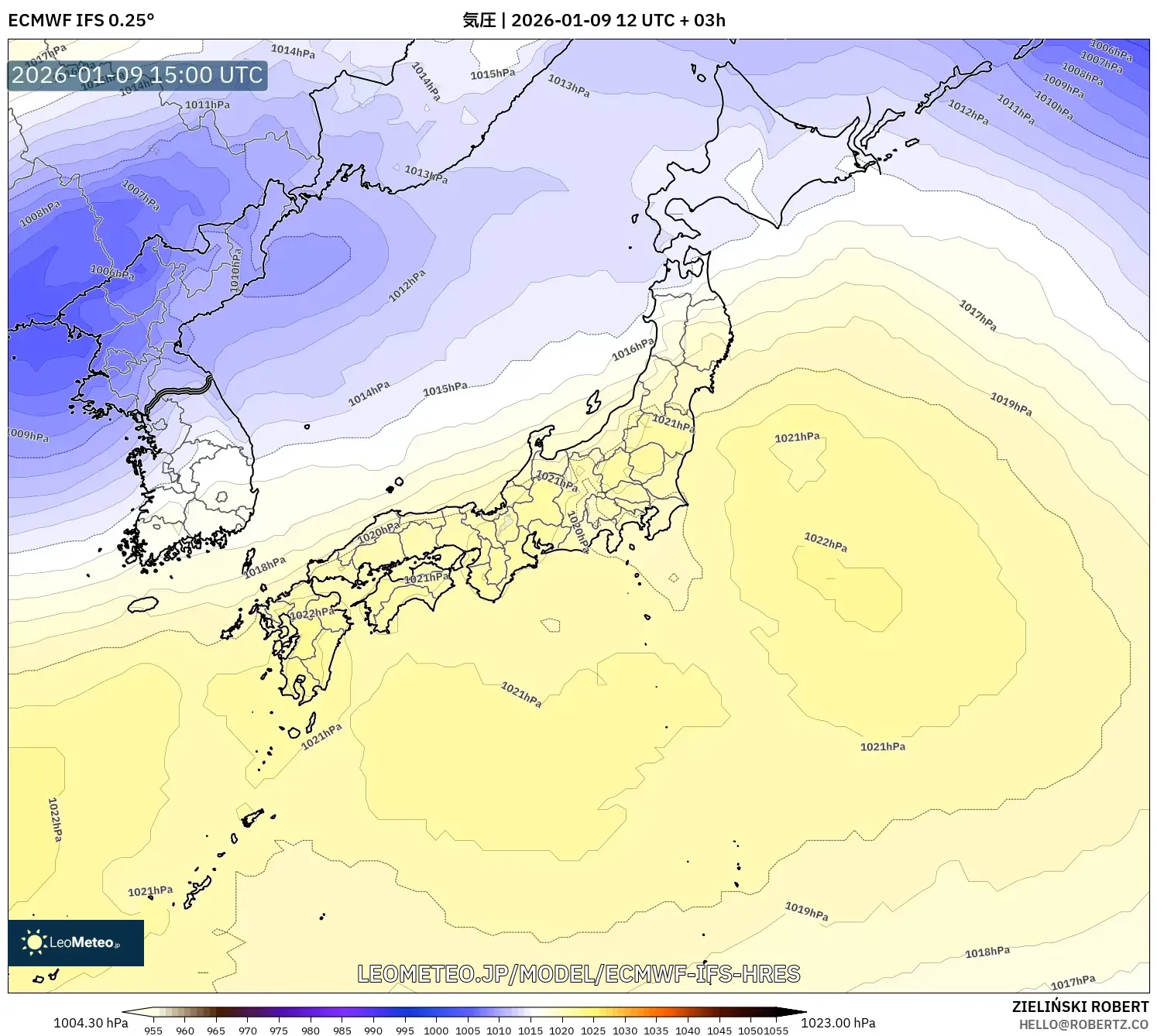 ECMWF IFS 0.25° model - 日本, 気圧