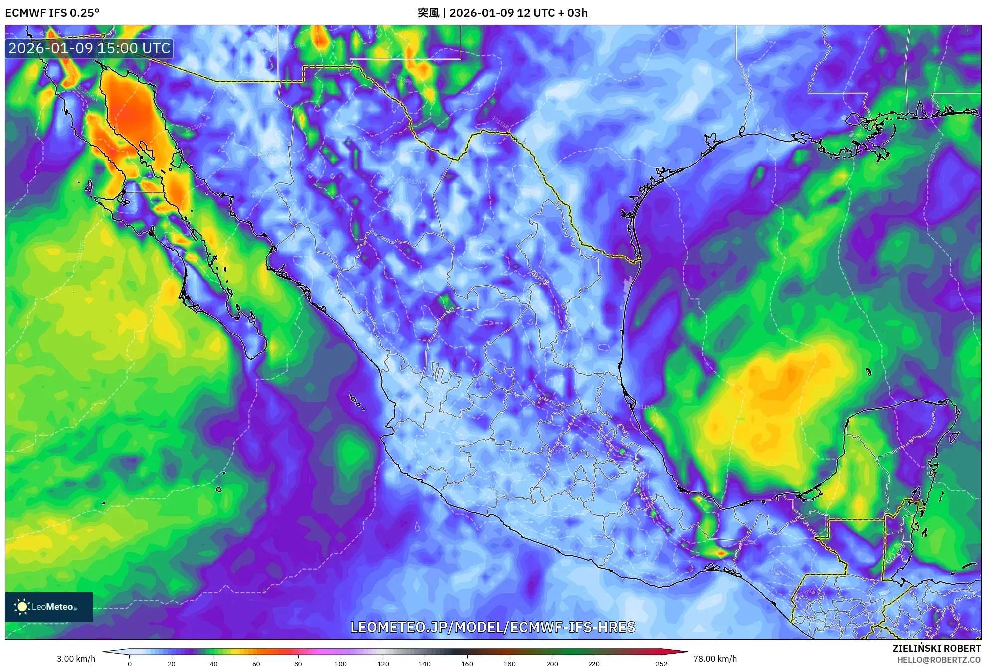 ECMWF IFS 0.25° model - メキシコ, 突風