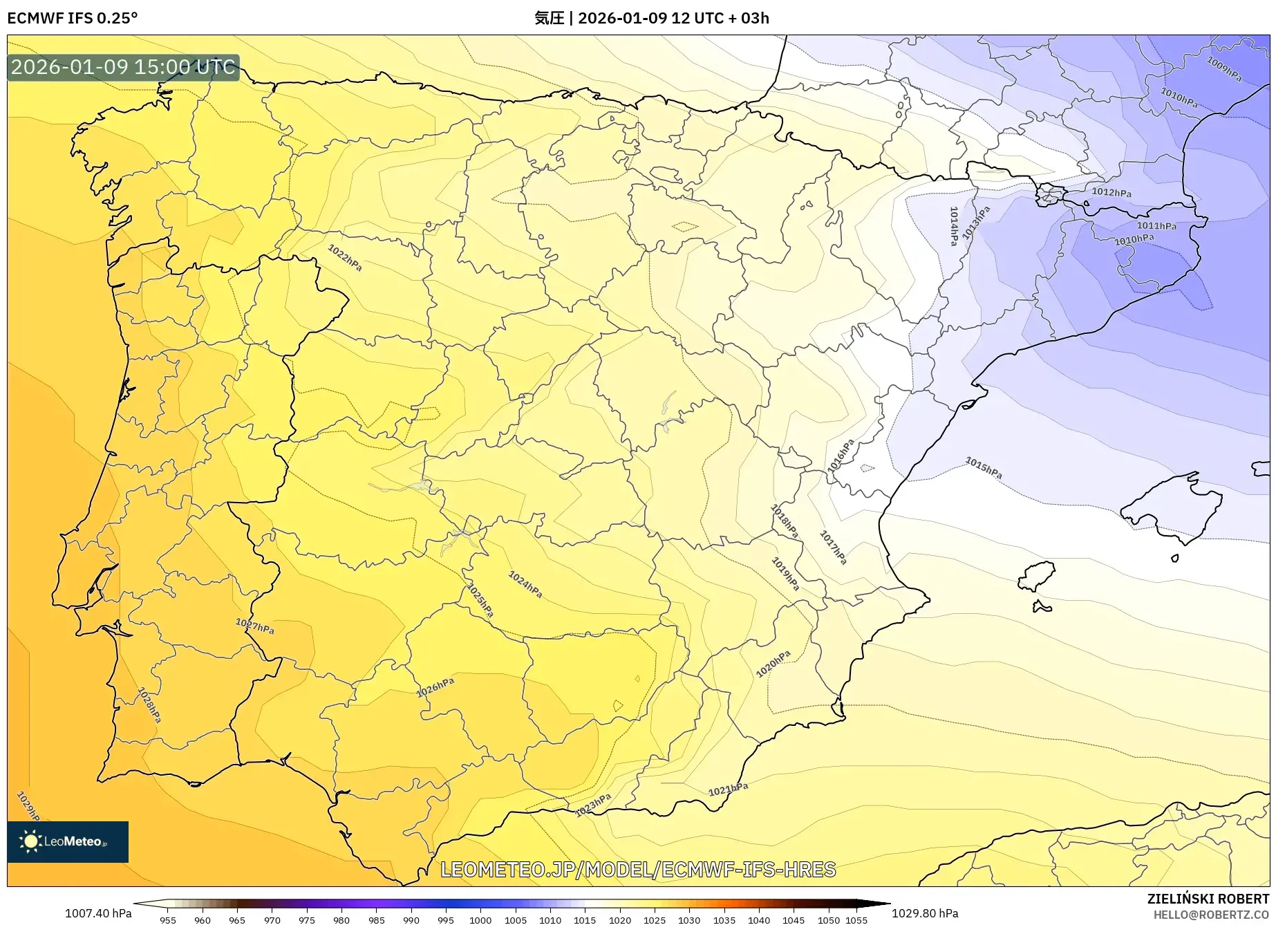 ECMWF IFS 0.25° model - スペイン, 気圧