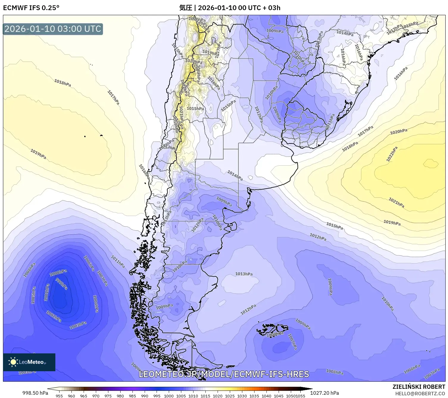 ECMWF IFS 0.25° model - アルゼンチン, 気圧
