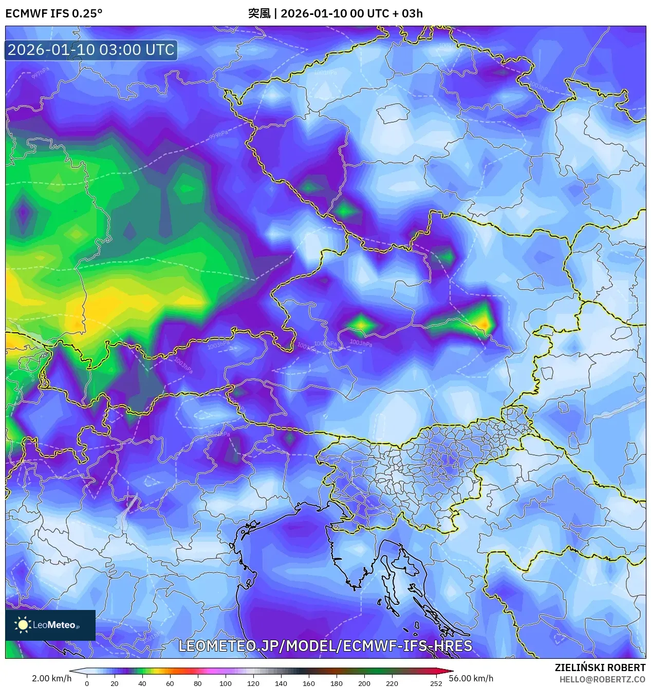 ECMWF IFS 0.25° model - オーストリア, 突風