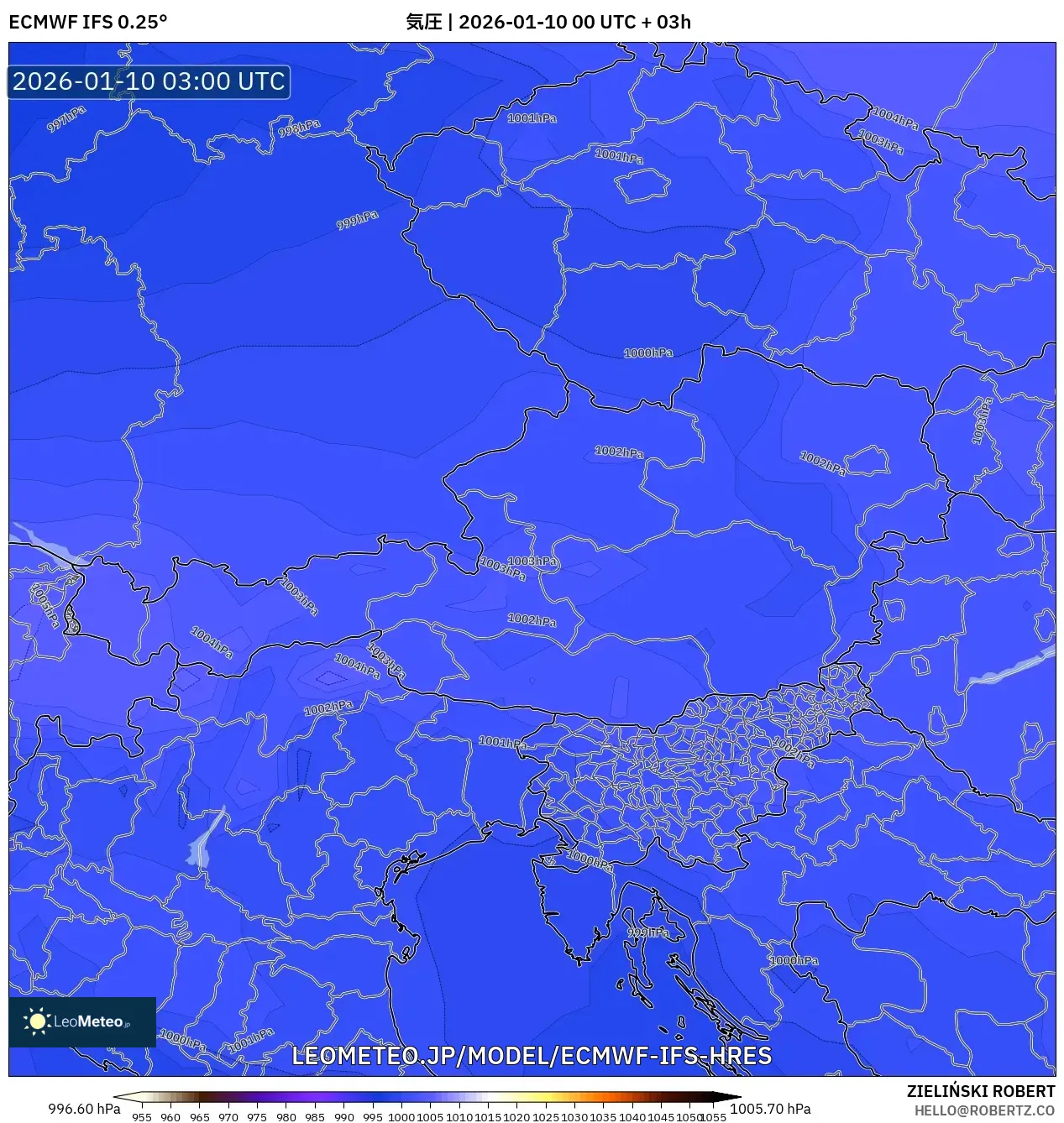 ECMWF IFS 0.25° model - オーストリア, 気圧