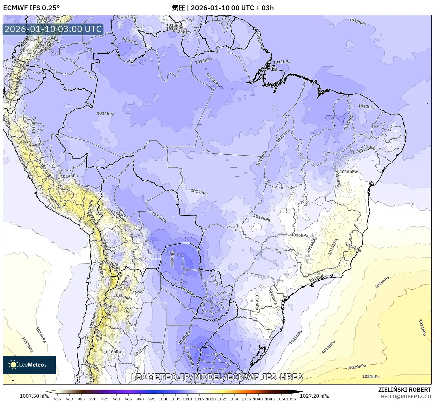 ECMWF IFS 0.25° model - ブラジル, 気圧