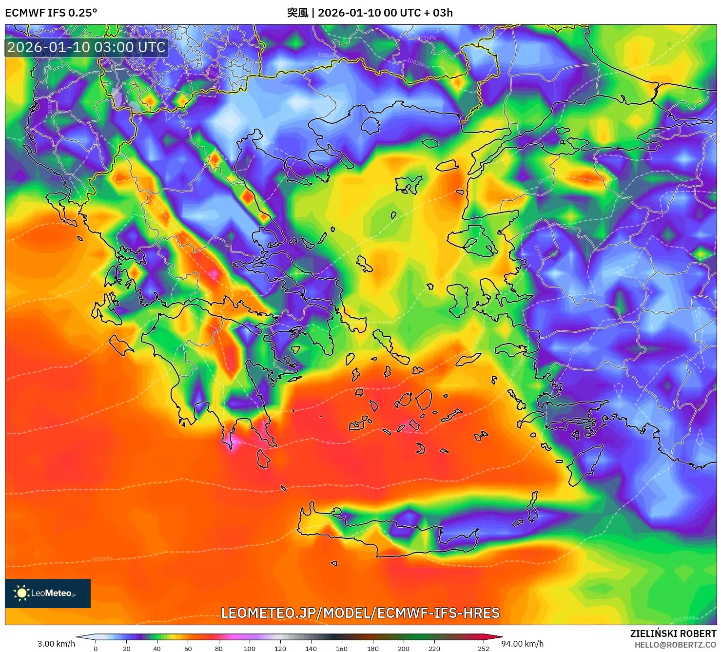 ECMWF IFS 0.25° model - ギリシャ, 突風