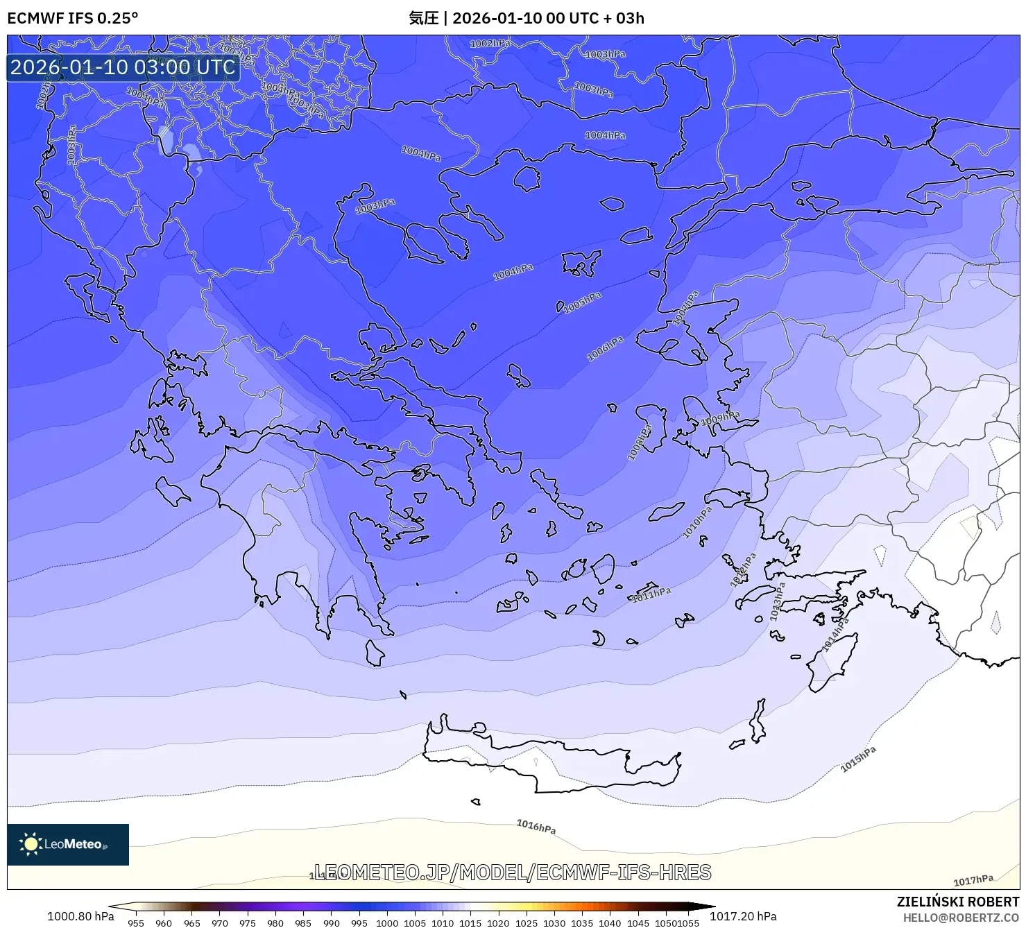 ECMWF IFS 0.25° model - ギリシャ, 気圧