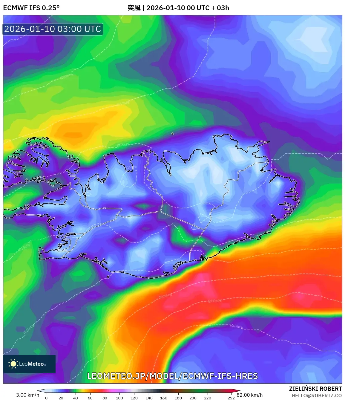 ECMWF IFS 0.25° model - アイスランド, 突風