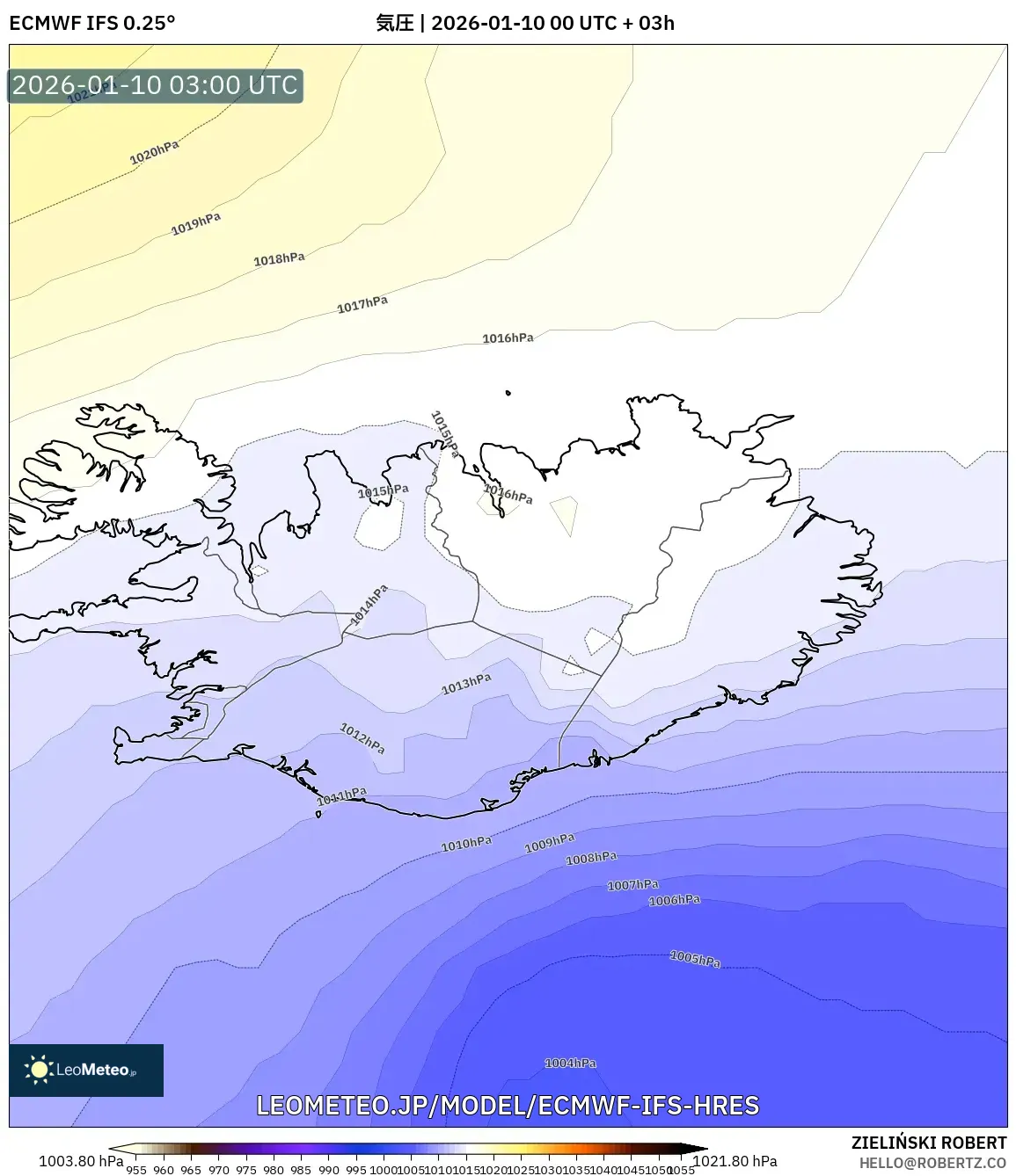 ECMWF IFS 0.25° model - アイスランド, 気圧