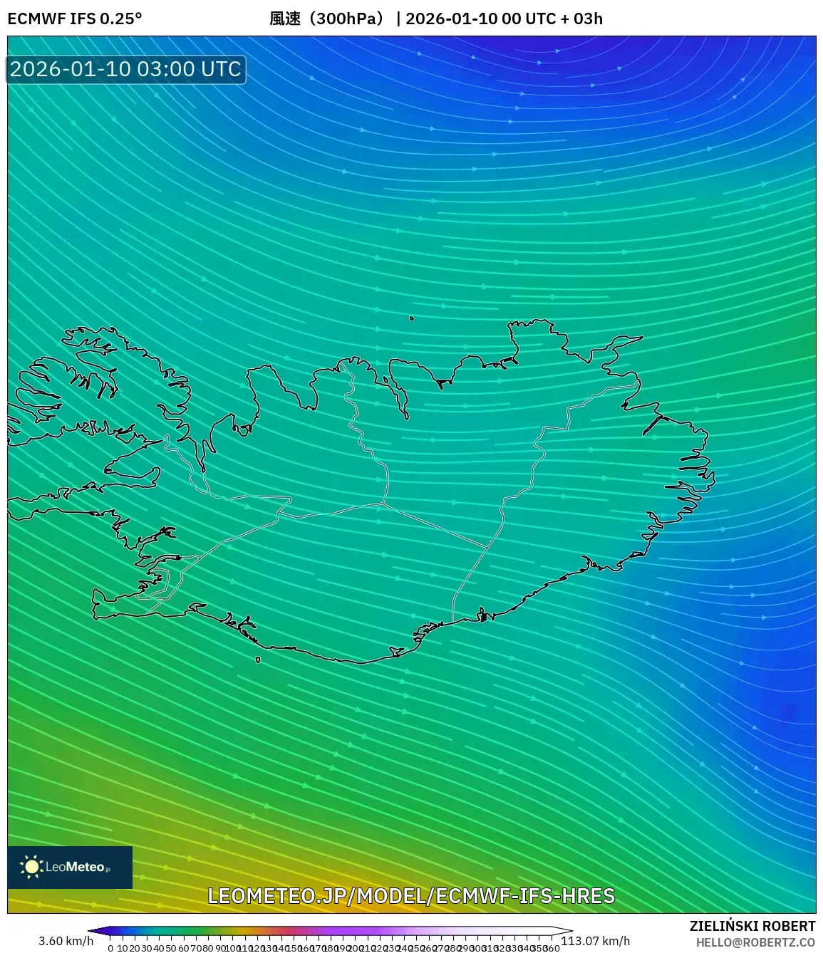 ECMWF IFS 0.25° model - アイスランド, 風速（300hPa）