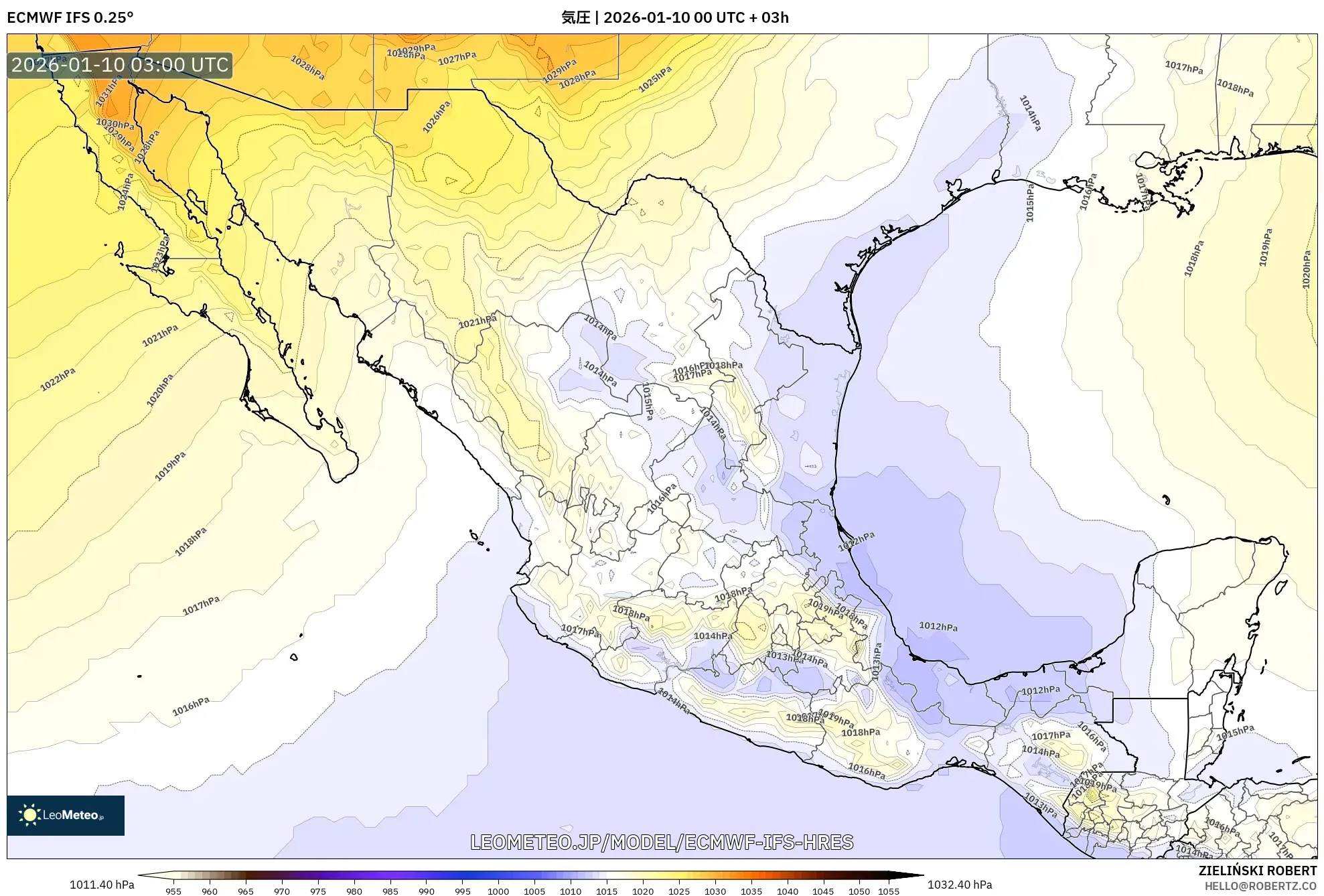 ECMWF IFS 0.25° model - メキシコ, 気圧