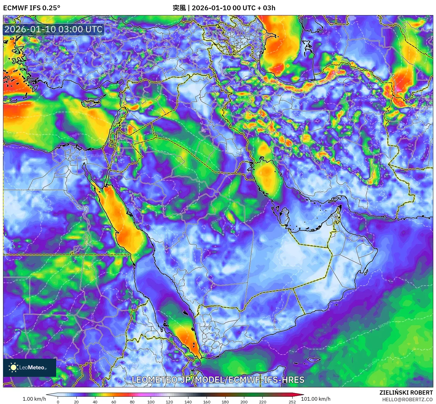 ECMWF IFS 0.25° model - 中東, 突風