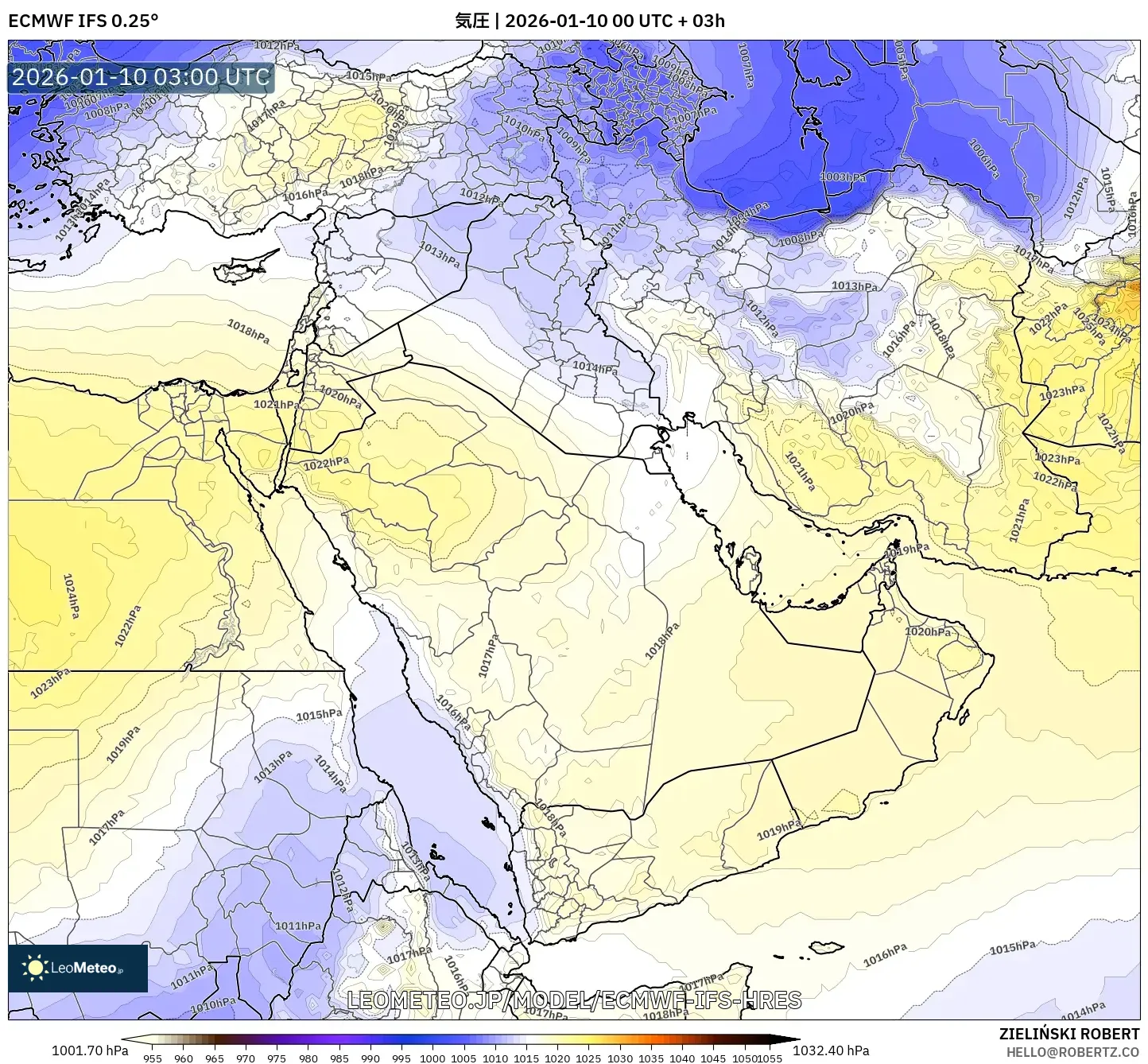 ECMWF IFS 0.25° model - 中東, 気圧