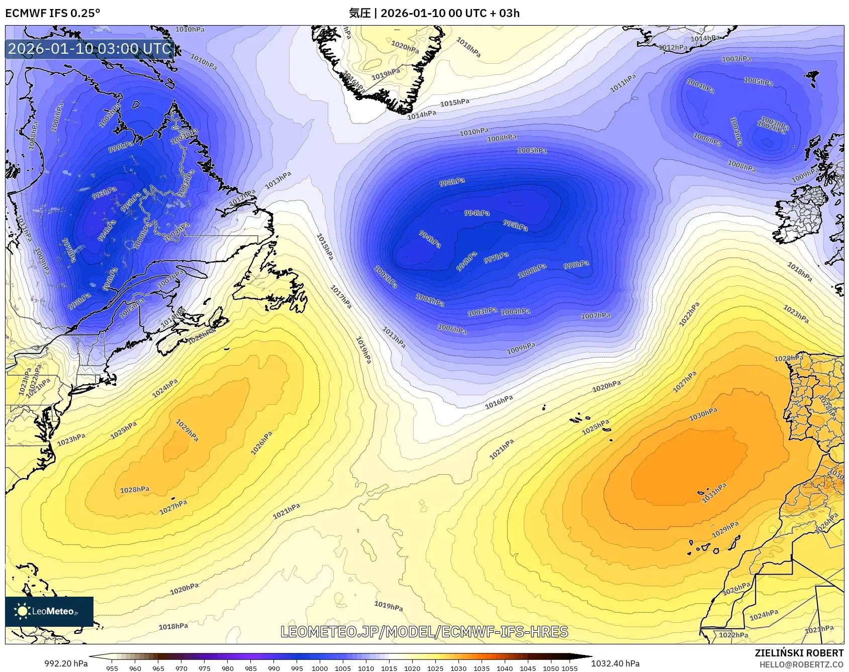 ECMWF IFS 0.25° model - 北大西洋, 気圧