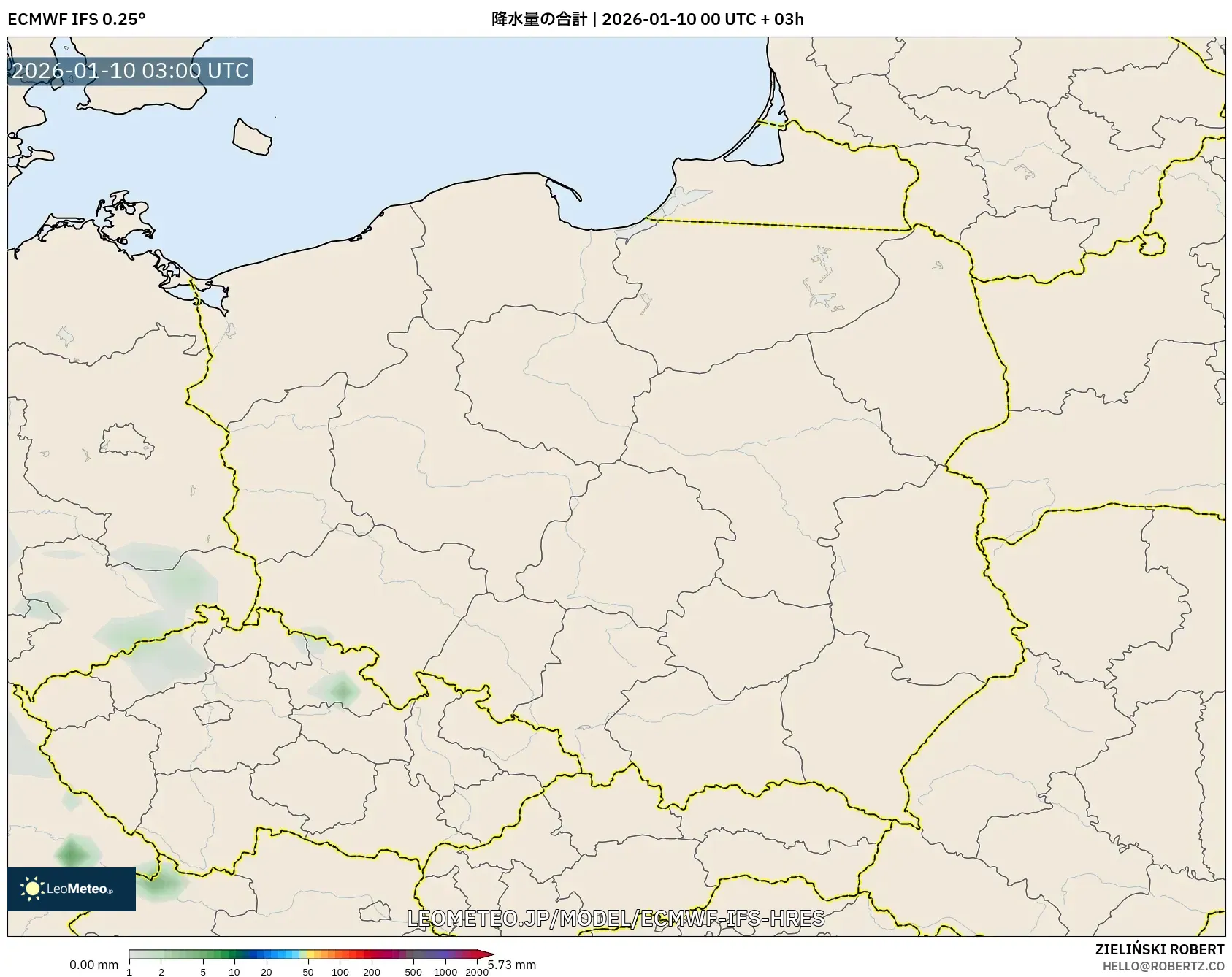 ECMWF IFS 0.25° model - ポーランド, 降水量の合計