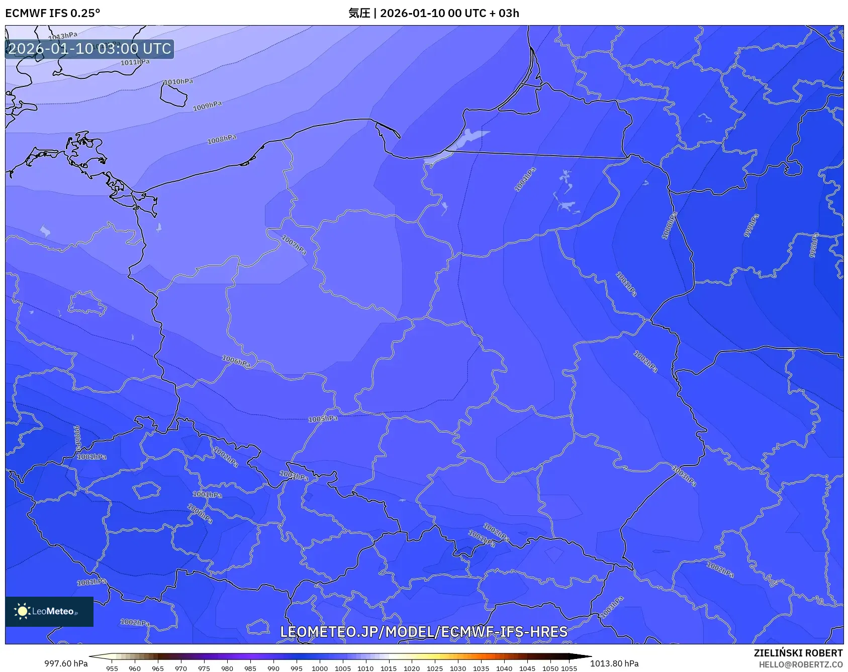 ECMWF IFS 0.25° model - ポーランド, 気圧