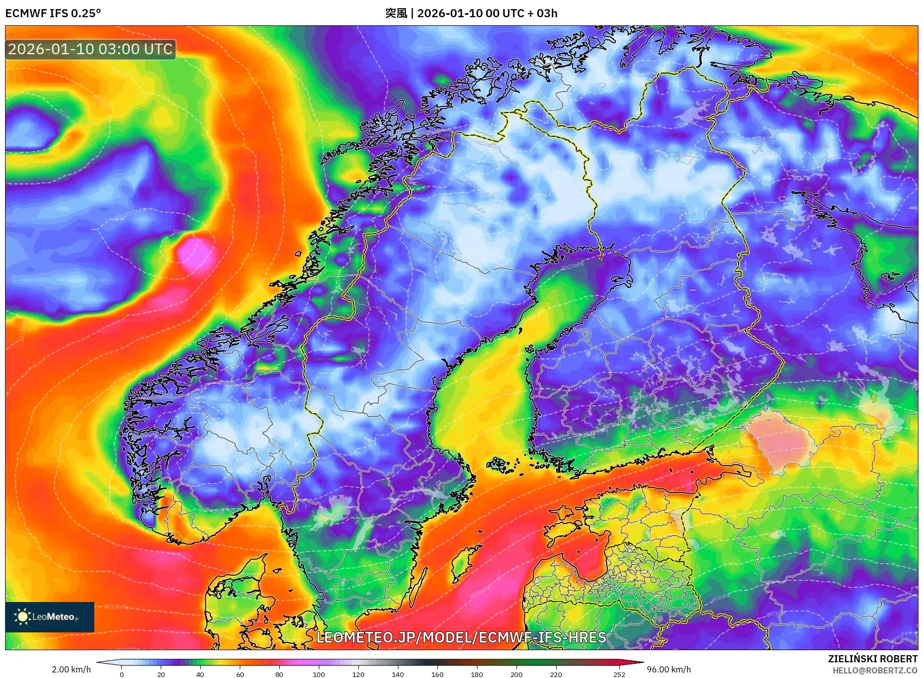 ECMWF IFS 0.25° model - スカンジナビア, 突風