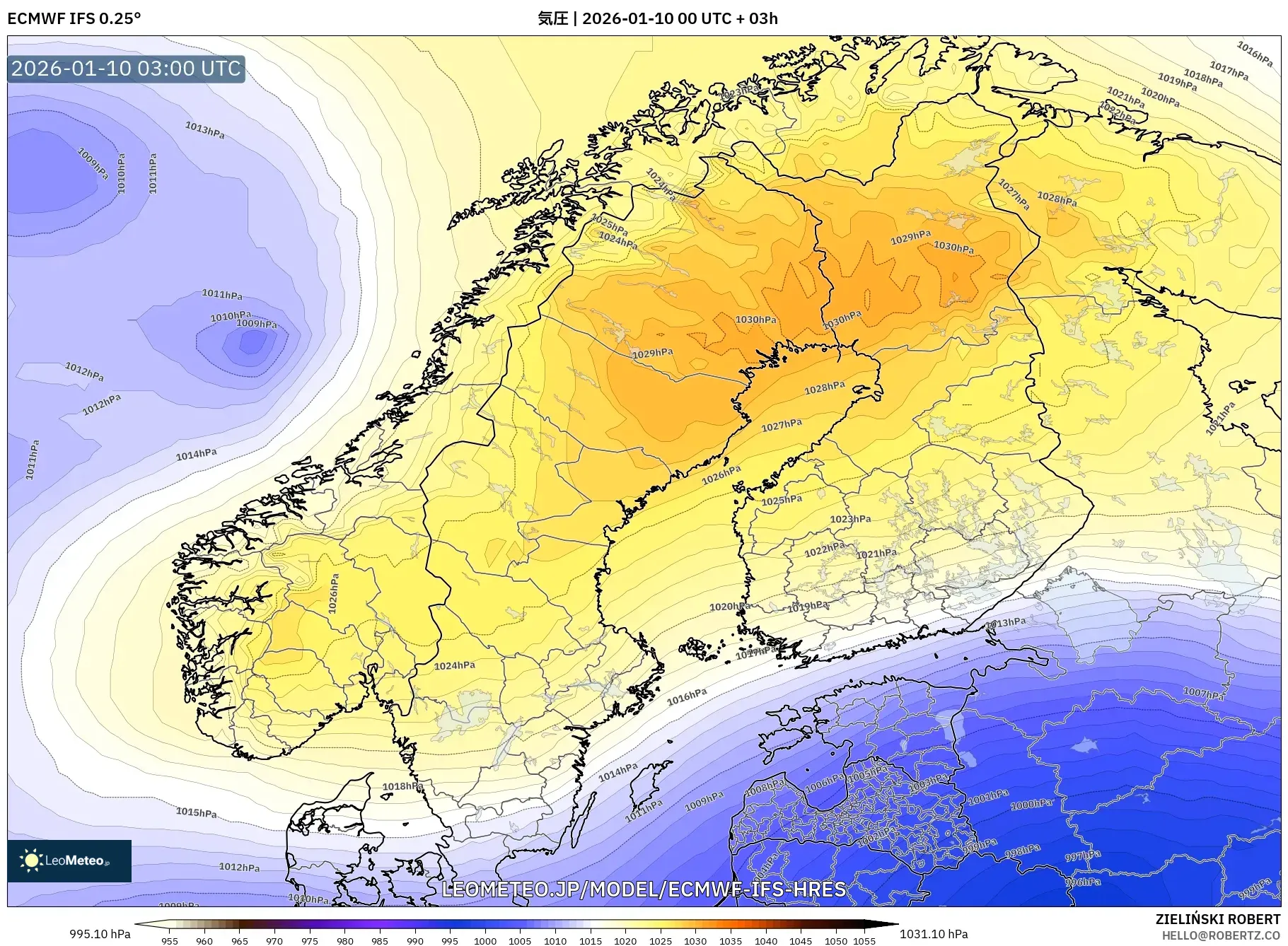 ECMWF IFS 0.25° model - スカンジナビア, 気圧