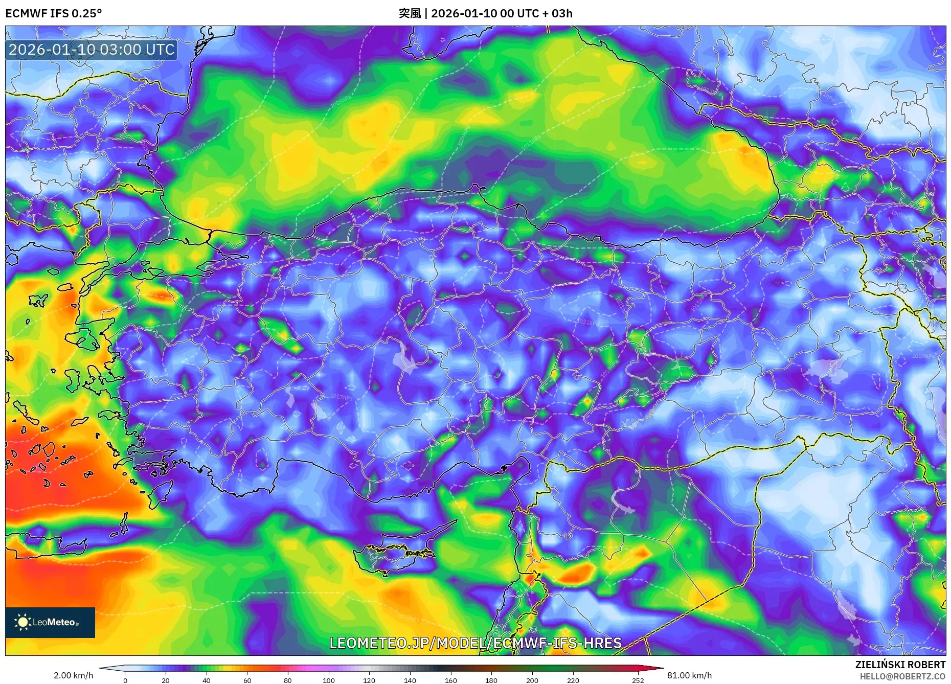 ECMWF IFS 0.25° model - トルコ, 突風