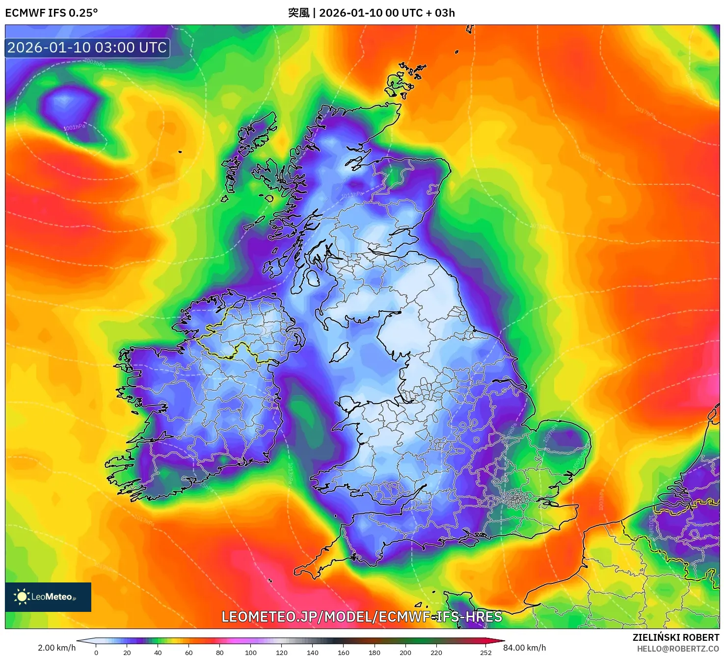 ECMWF IFS 0.25° model - イギリス, 突風