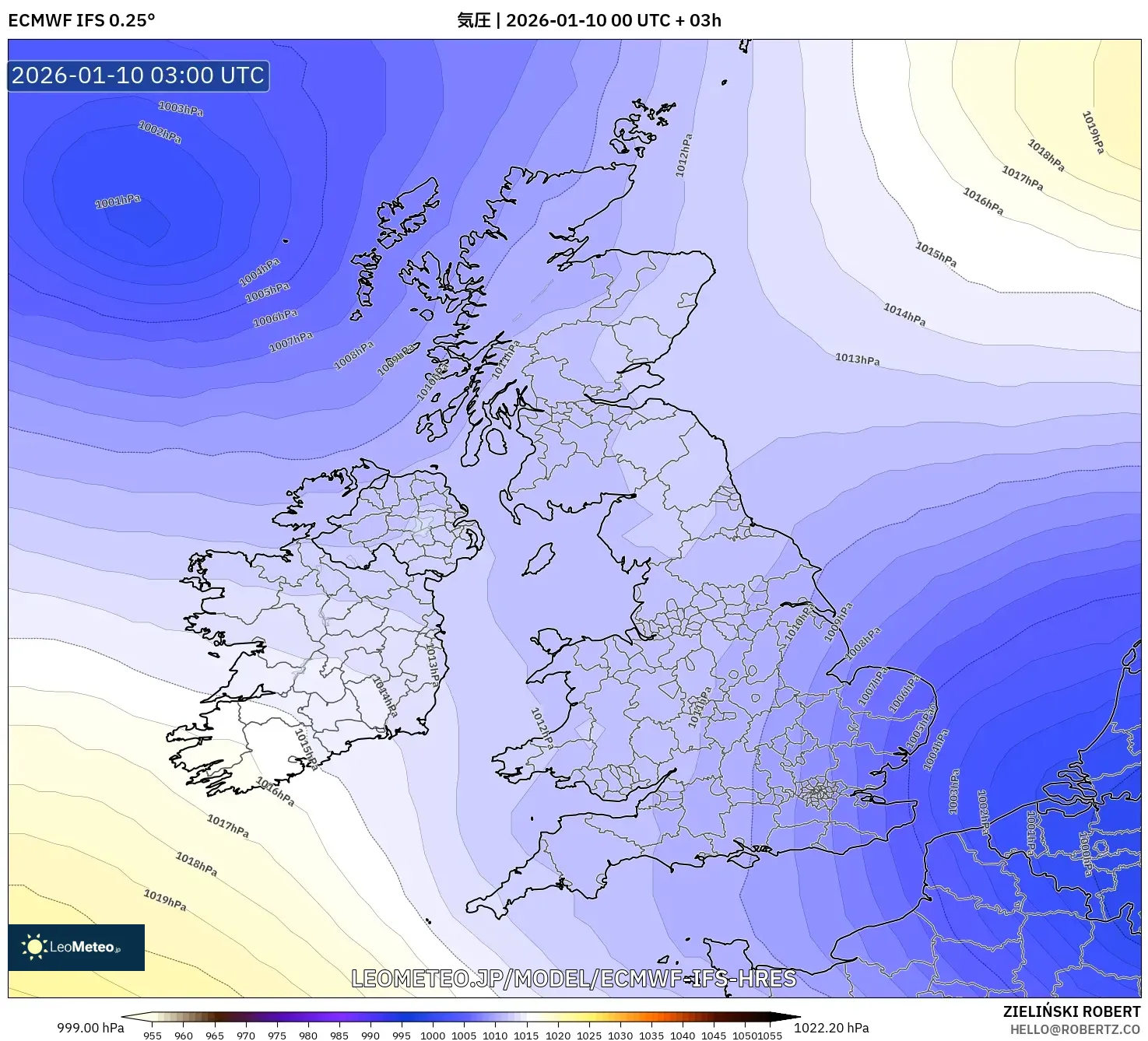 ECMWF IFS 0.25° model - イギリス, 気圧