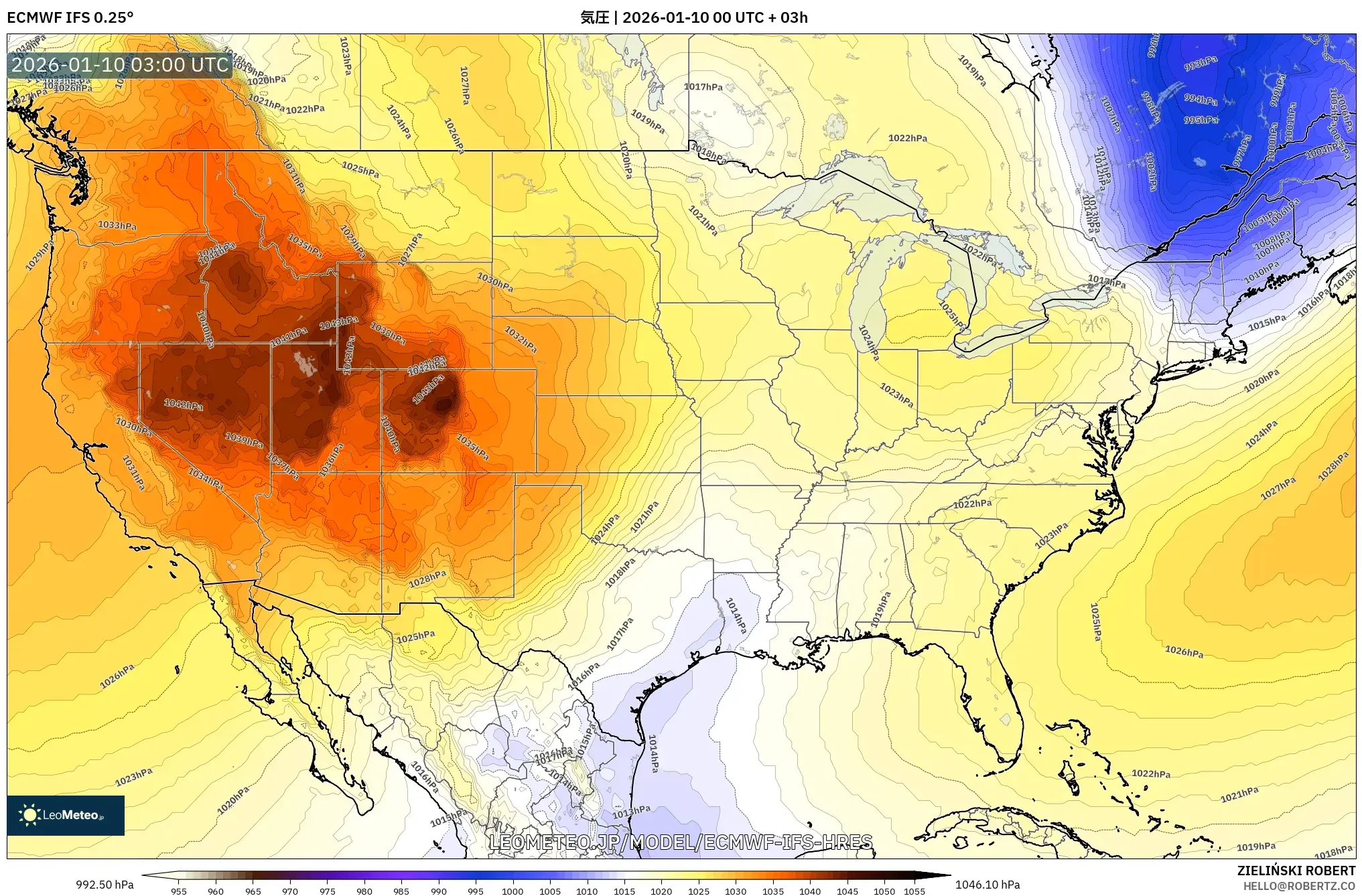 ECMWF IFS 0.25° model - アメリカ合衆国, 気圧