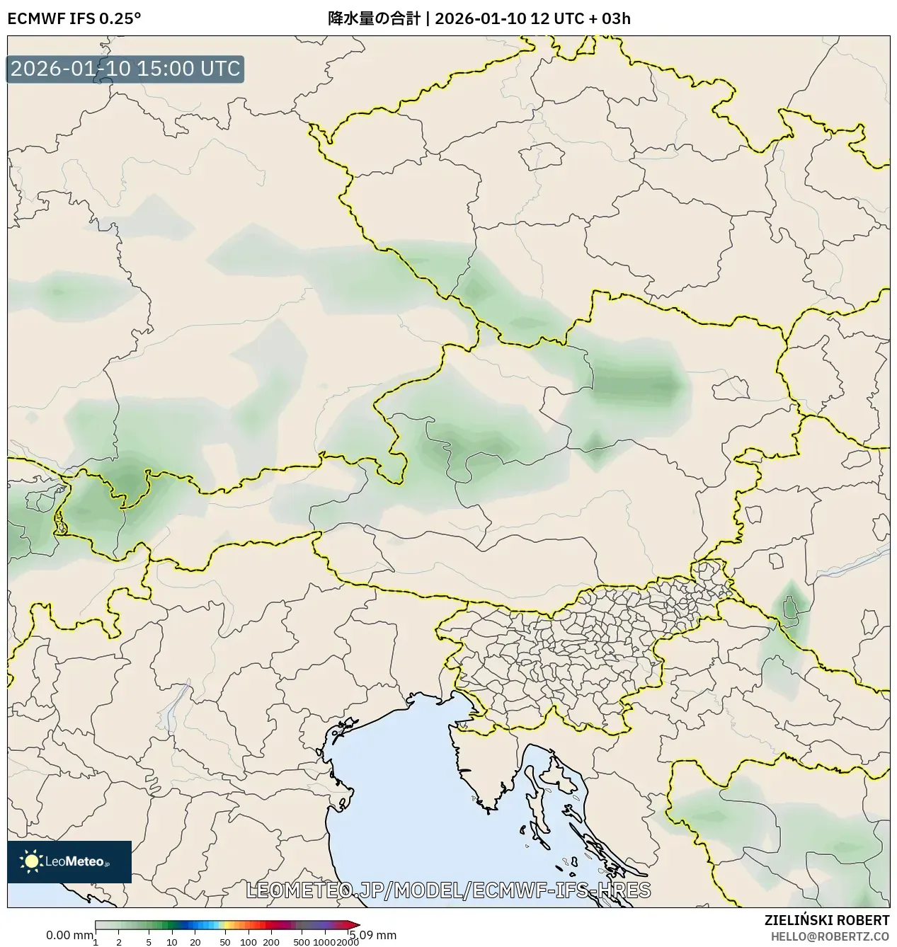 ECMWF IFS 0.25° model - オーストリア, 降水量の合計