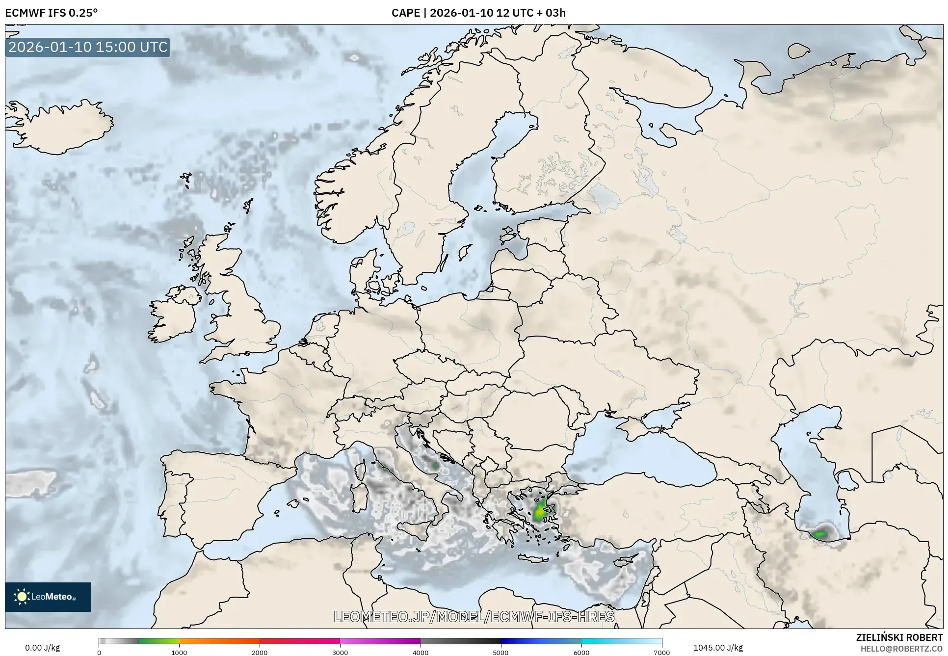 ECMWF IFS 0.25° model - ヨーロッパ, CAPE