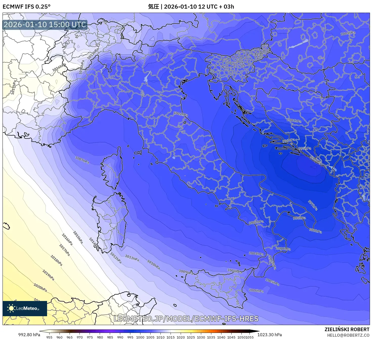 ECMWF IFS 0.25° model - イタリア, 気圧