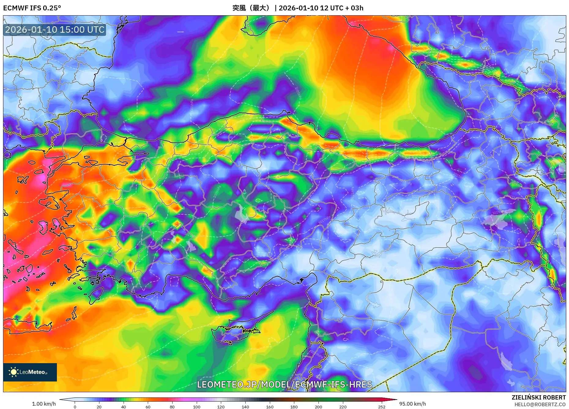 ECMWF IFS 0.25° model - トルコ, 突風（最大）