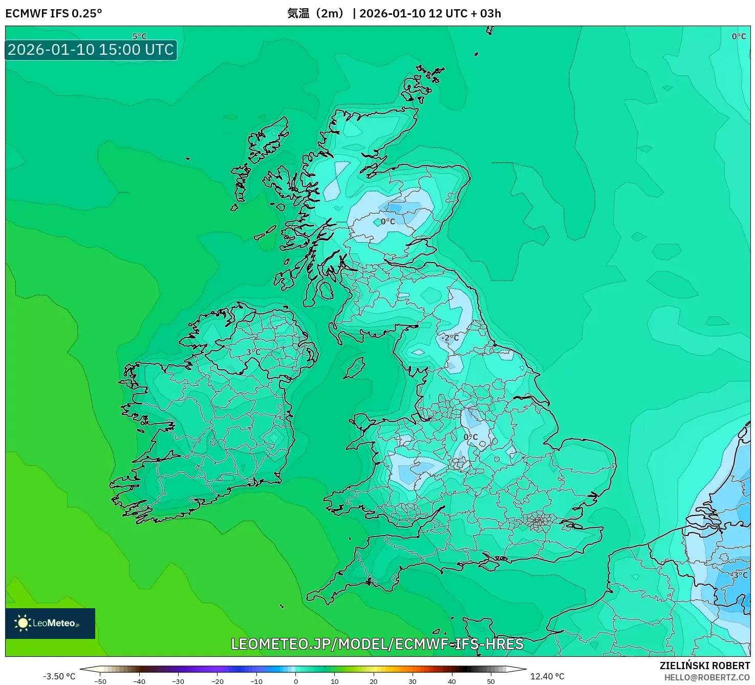 ECMWF IFS 0.25° model - イギリス, 気温（2m）
