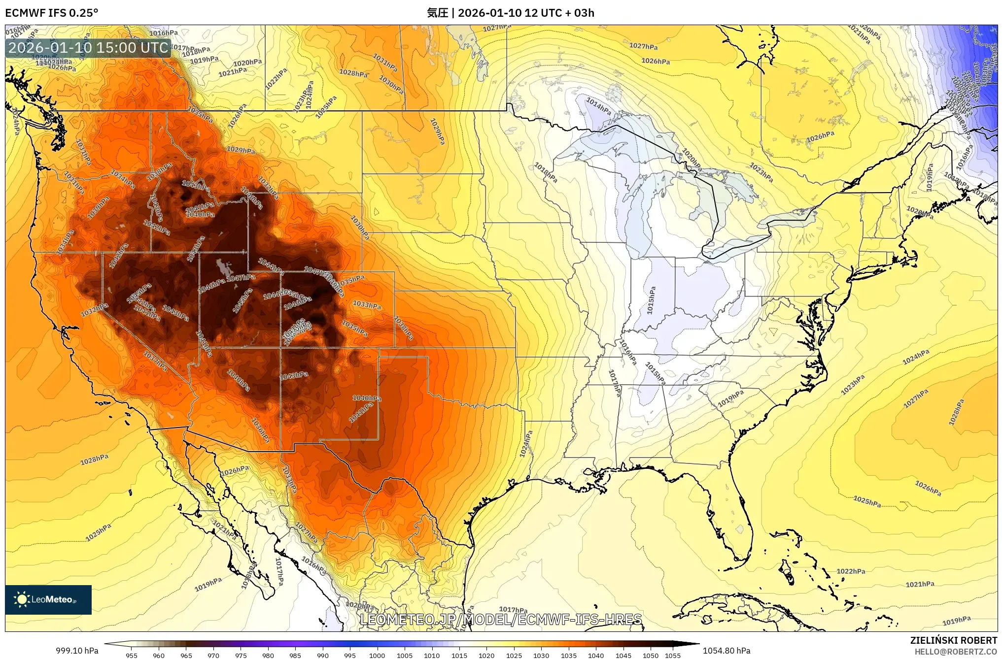 ECMWF IFS 0.25° model - アメリカ合衆国, 気圧