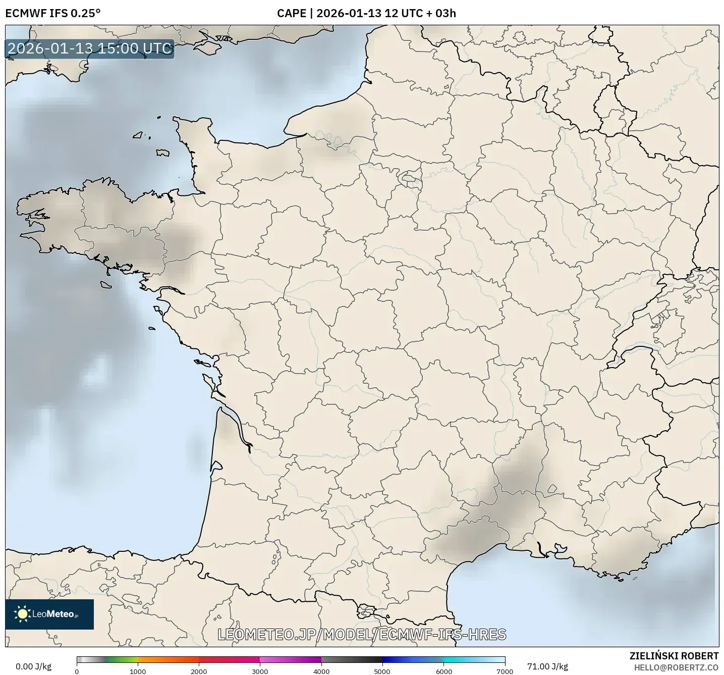 ECMWF IFS 0.25° model - フランス, CAPE