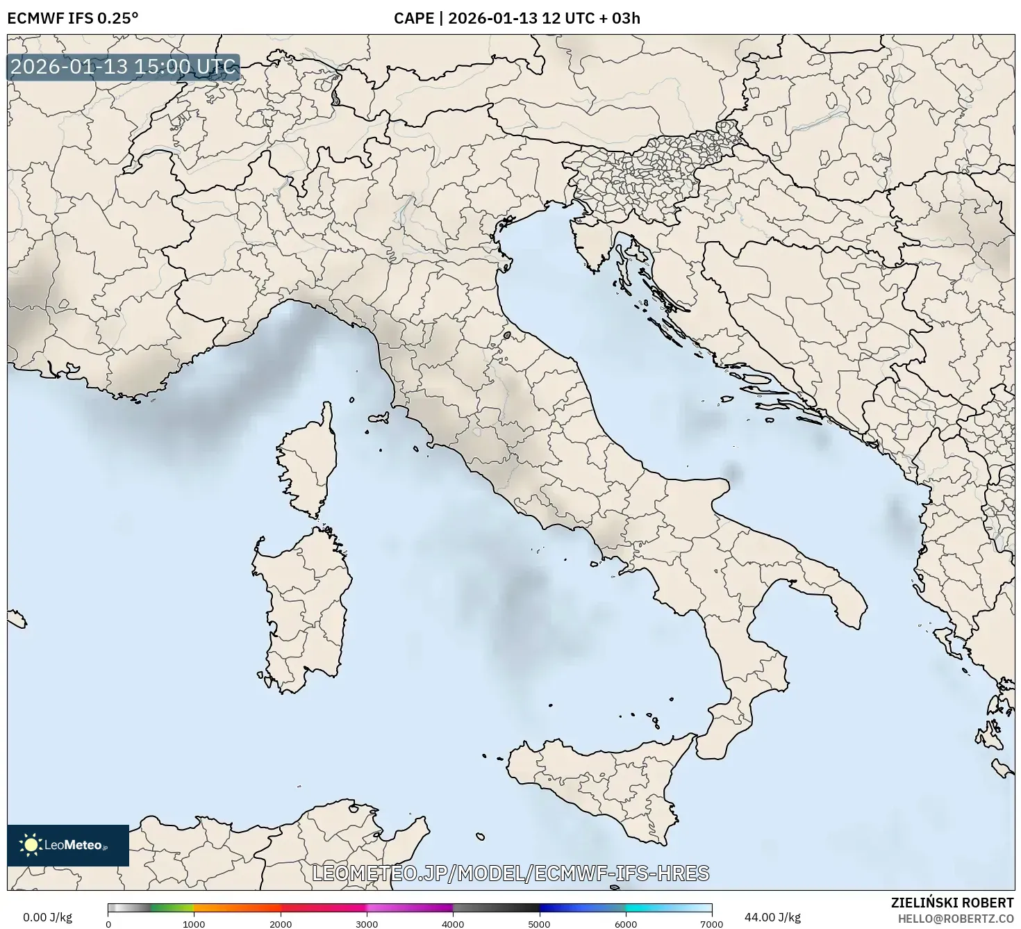ECMWF IFS 0.25° model - イタリア, CAPE