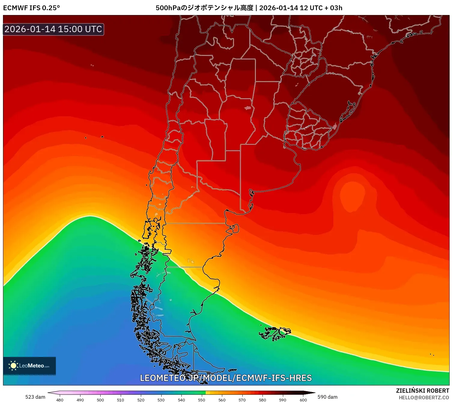 ECMWF IFS 0.25° model - アルゼンチン, 500hPaのジオポテンシャル高度