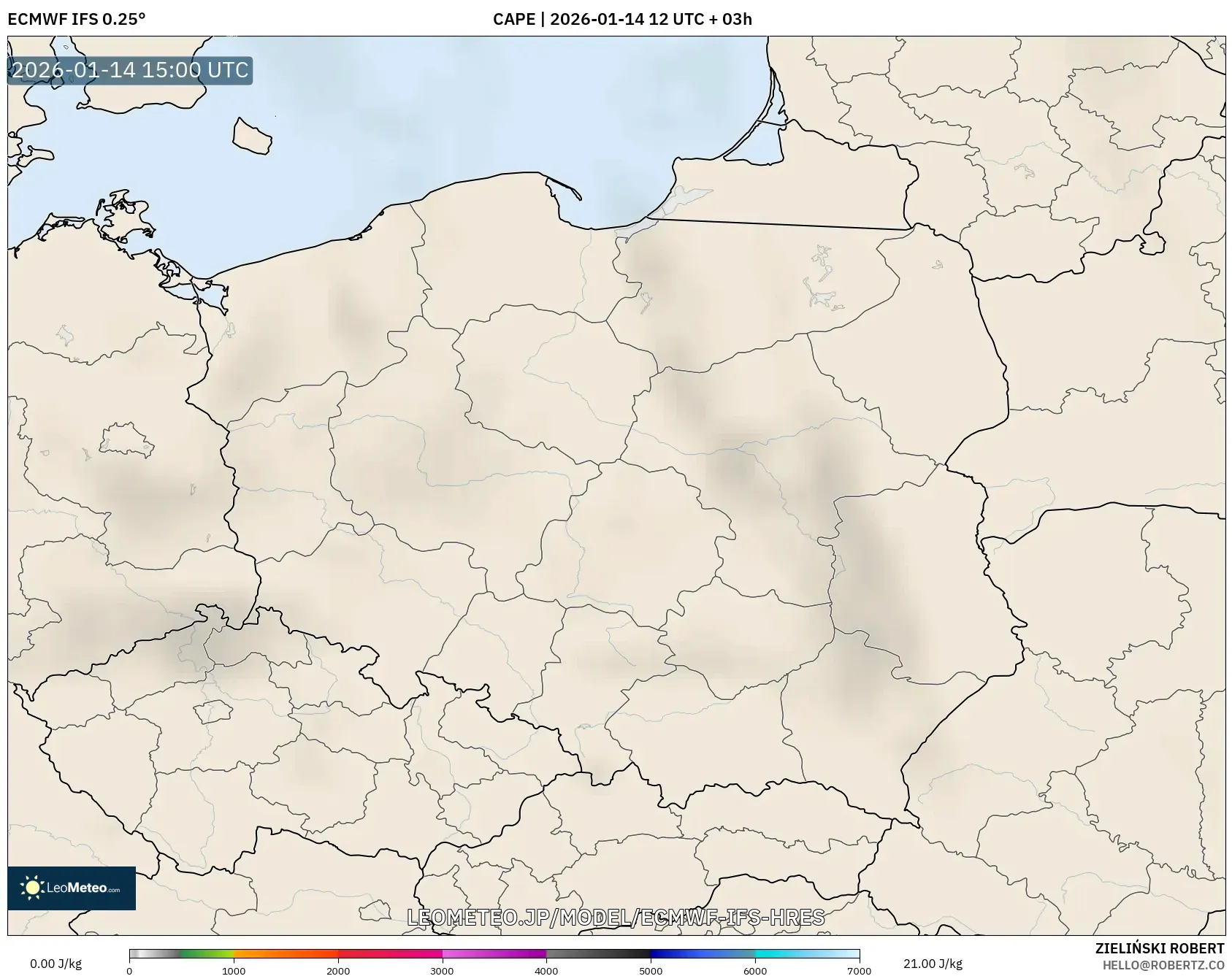 ECMWF IFS 0.25° model - ポーランド, CAPE
