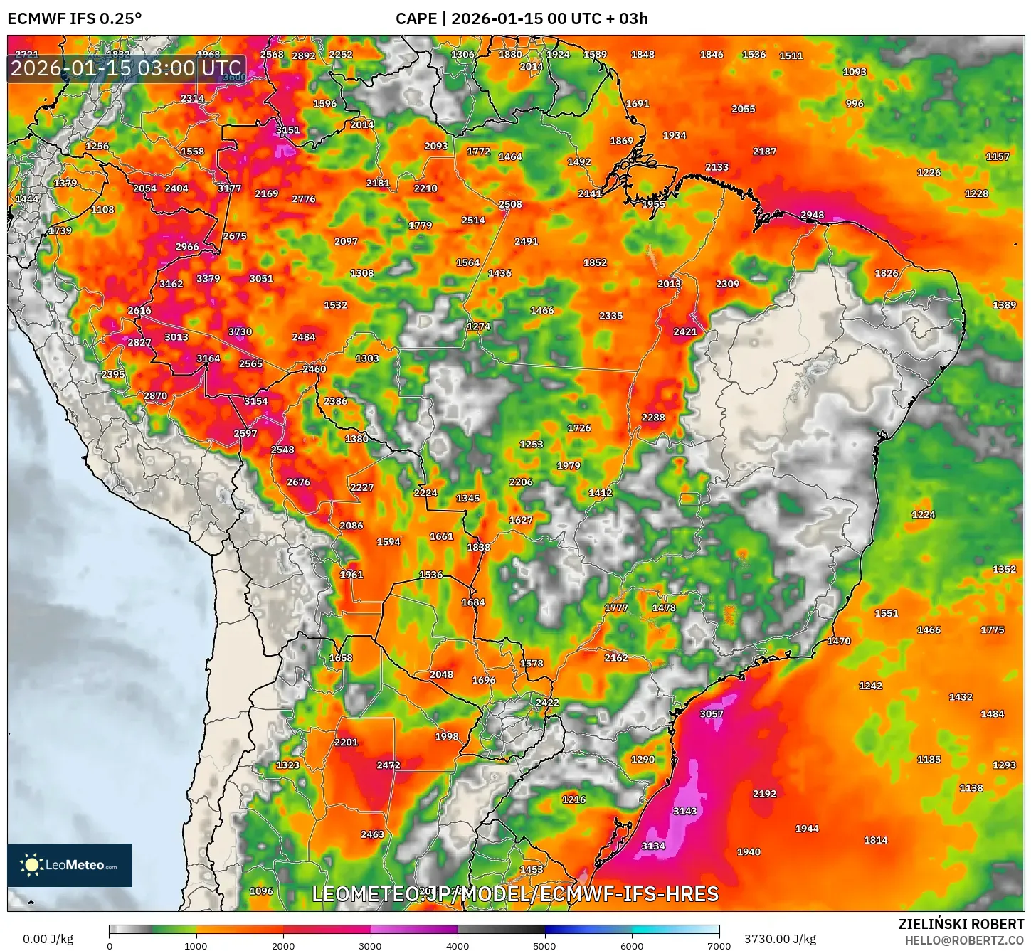 ECMWF IFS 0.25° model - ブラジル, CAPE