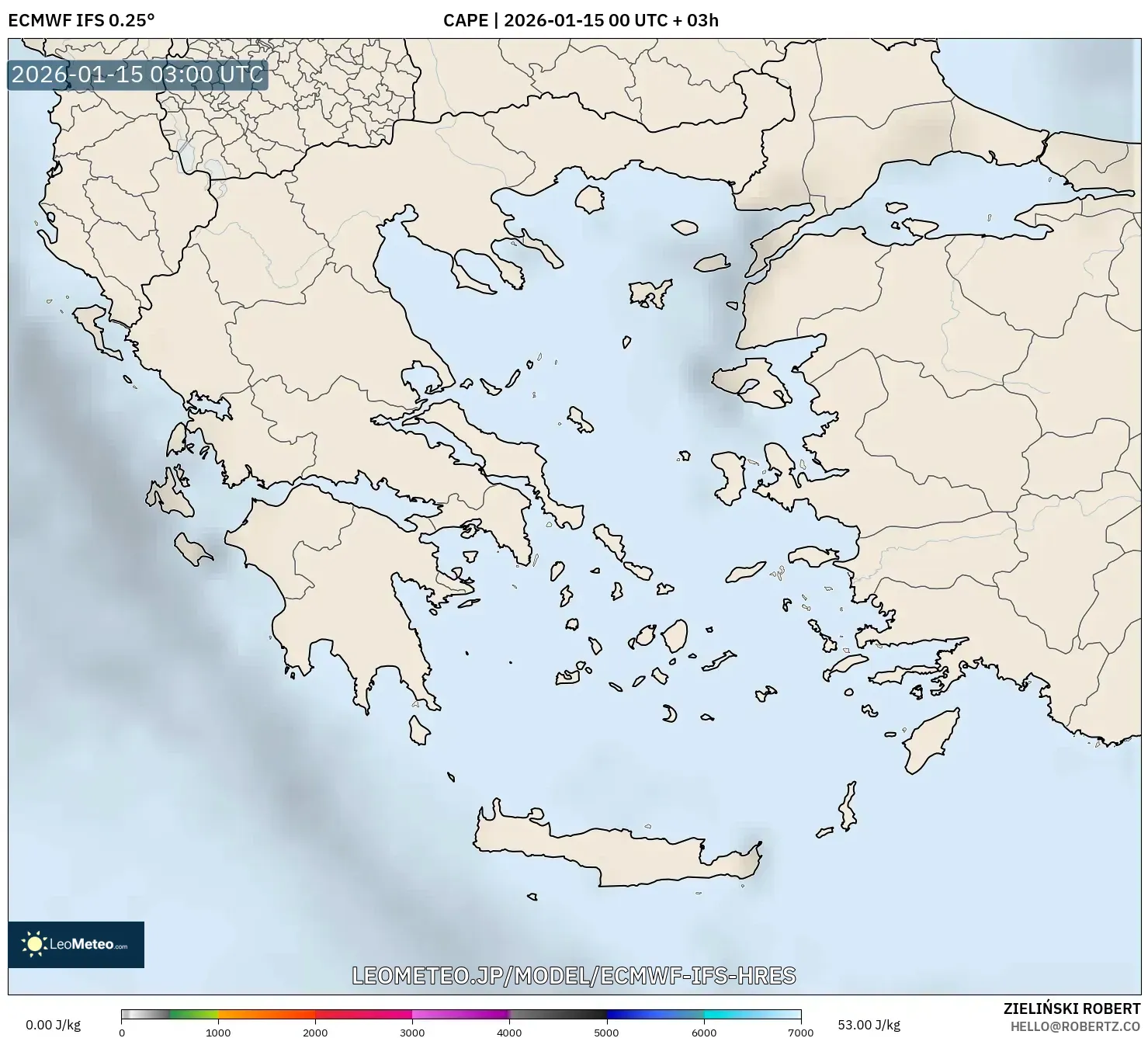 ECMWF IFS 0.25° model - ギリシャ, CAPE