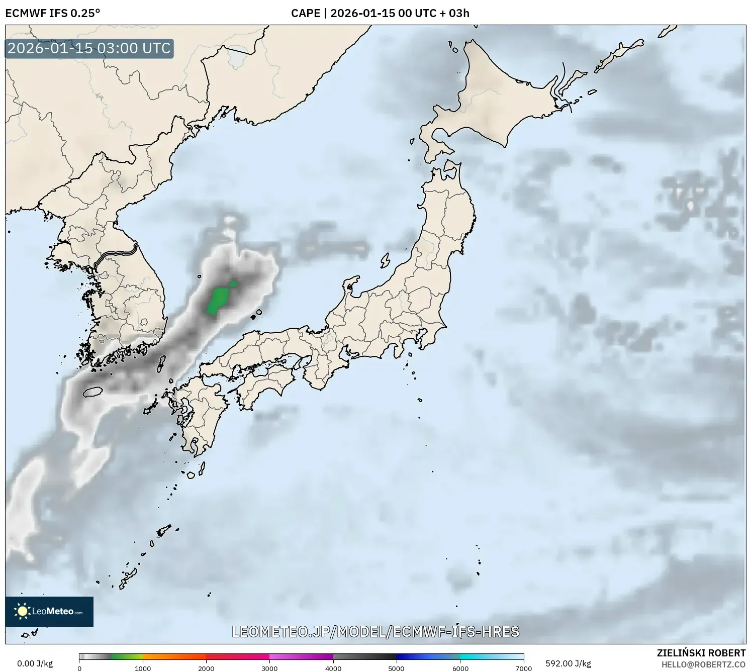 ECMWF IFS 0.25° model - 日本, CAPE