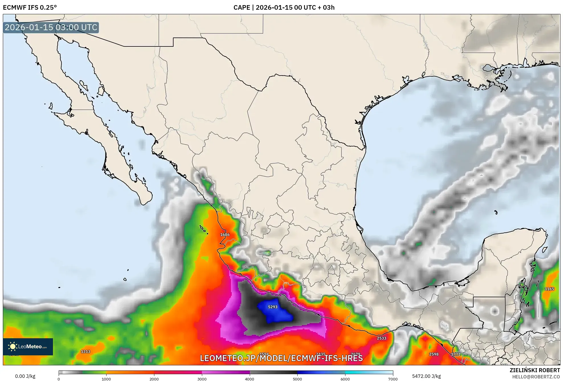 ECMWF IFS 0.25° model - メキシコ, CAPE