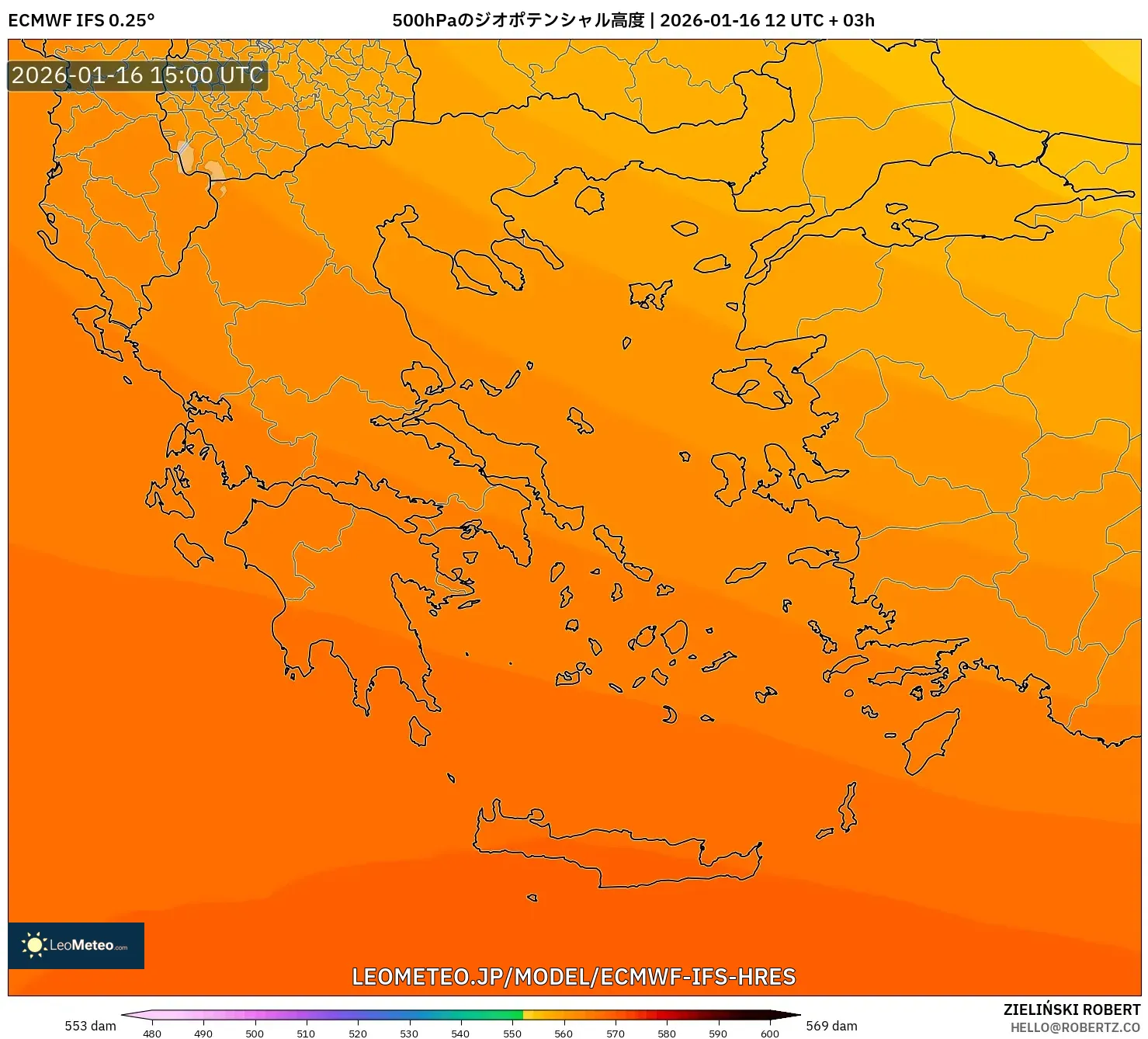 ECMWF IFS 0.25° model - ギリシャ, 500hPaのジオポテンシャル高度