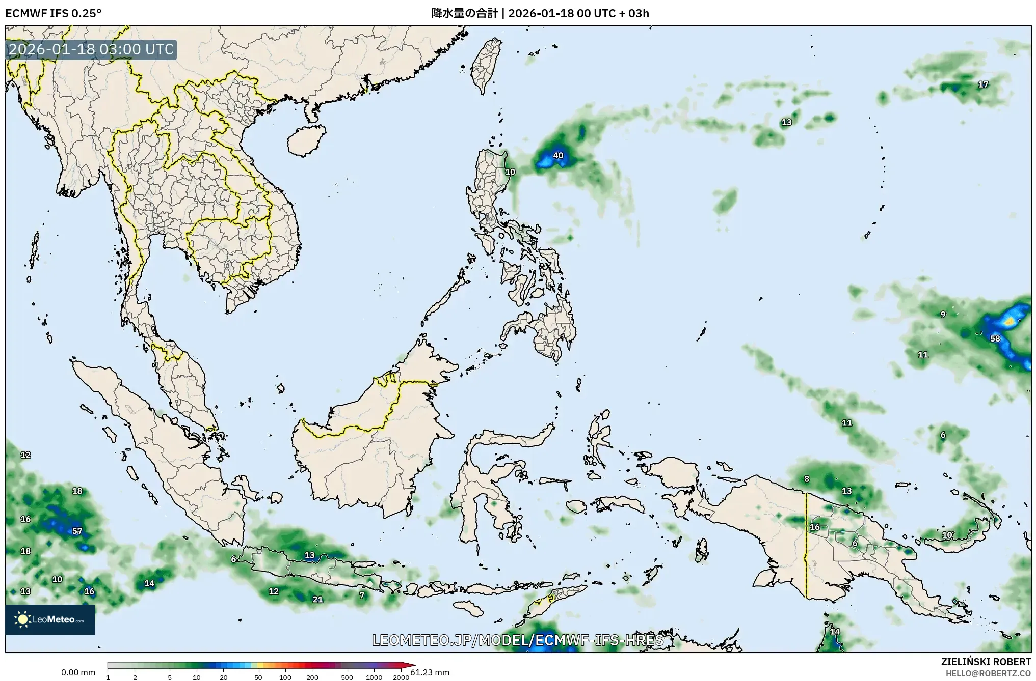 ECMWF IFS 0.25° model - 東南アジア, 降水量の合計