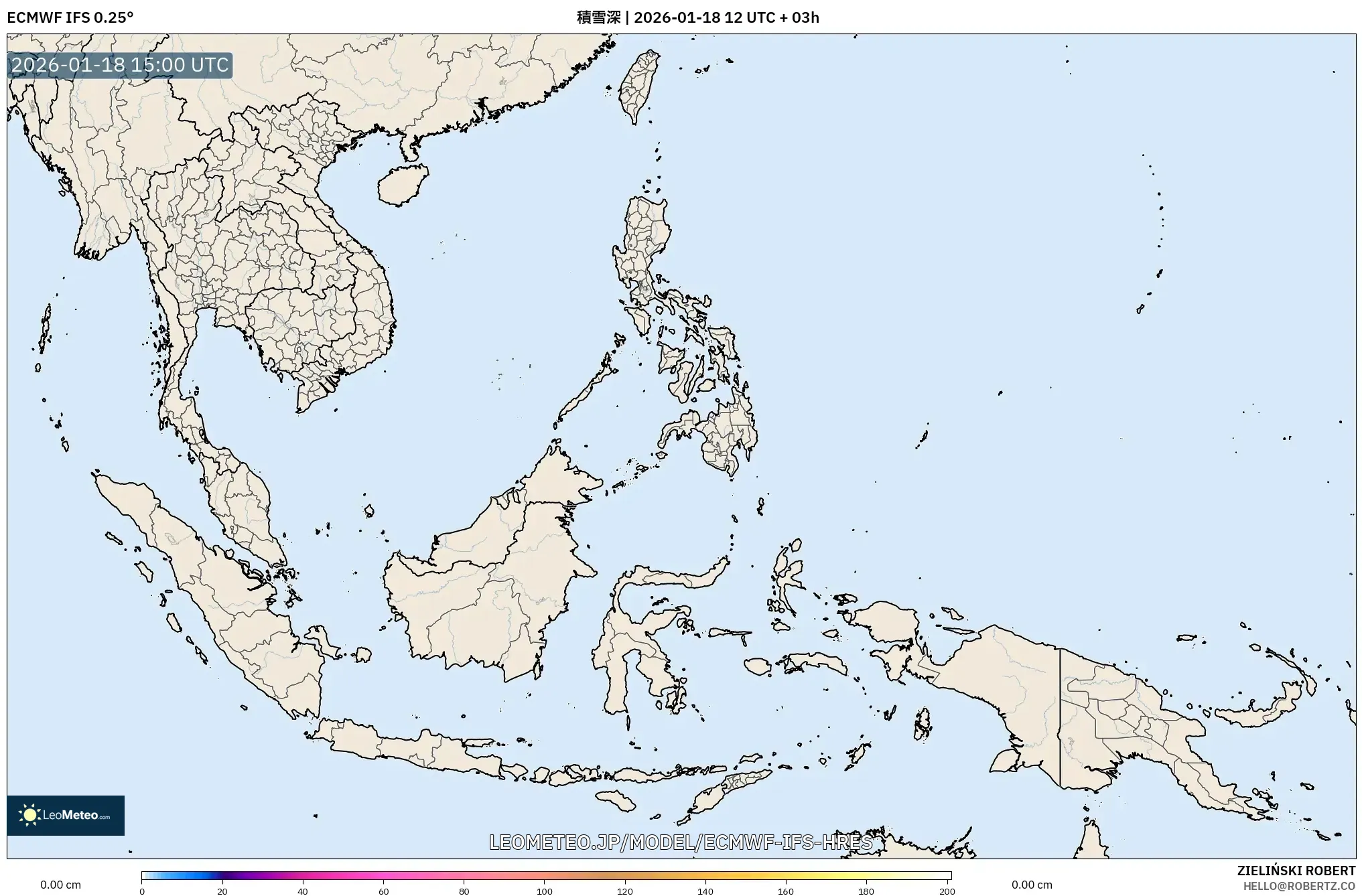 ECMWF IFS 0.25° model - 東南アジア, 積雪深
